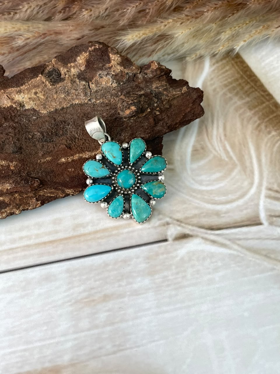 Handmade Sterling Silver Santa Maria Turquoise Pendant Signed Nizhoni