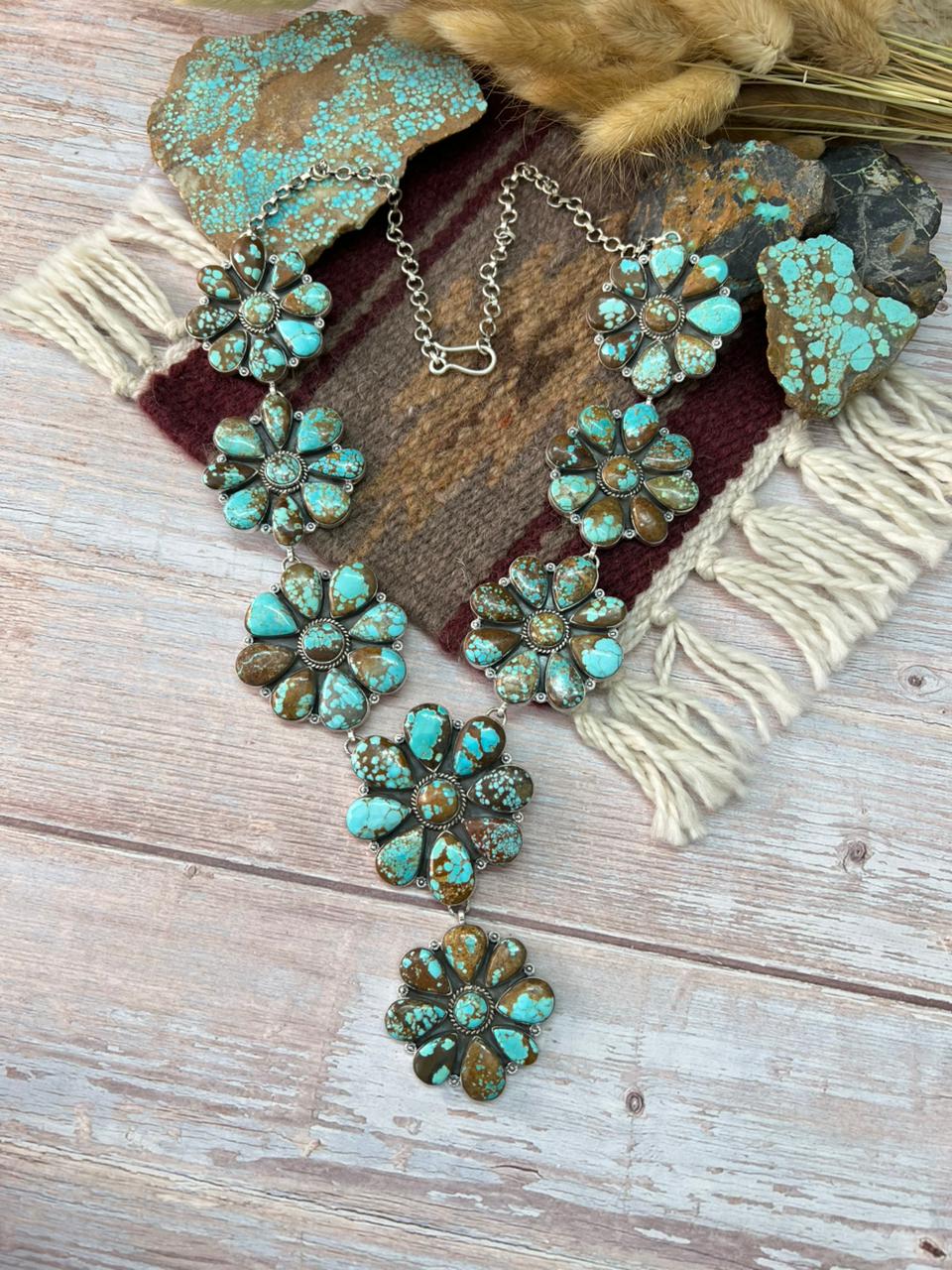 Handmade Sterling Silver Number 8 Turquoise Necklace "Signed Nizhoni"