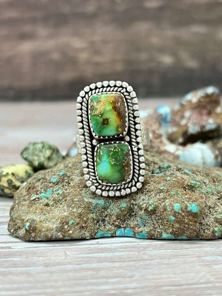Handmade Sterling Silver Sonoran Mountain Turquoise Adjustable Ring "Signed Nizhoni" (8)
