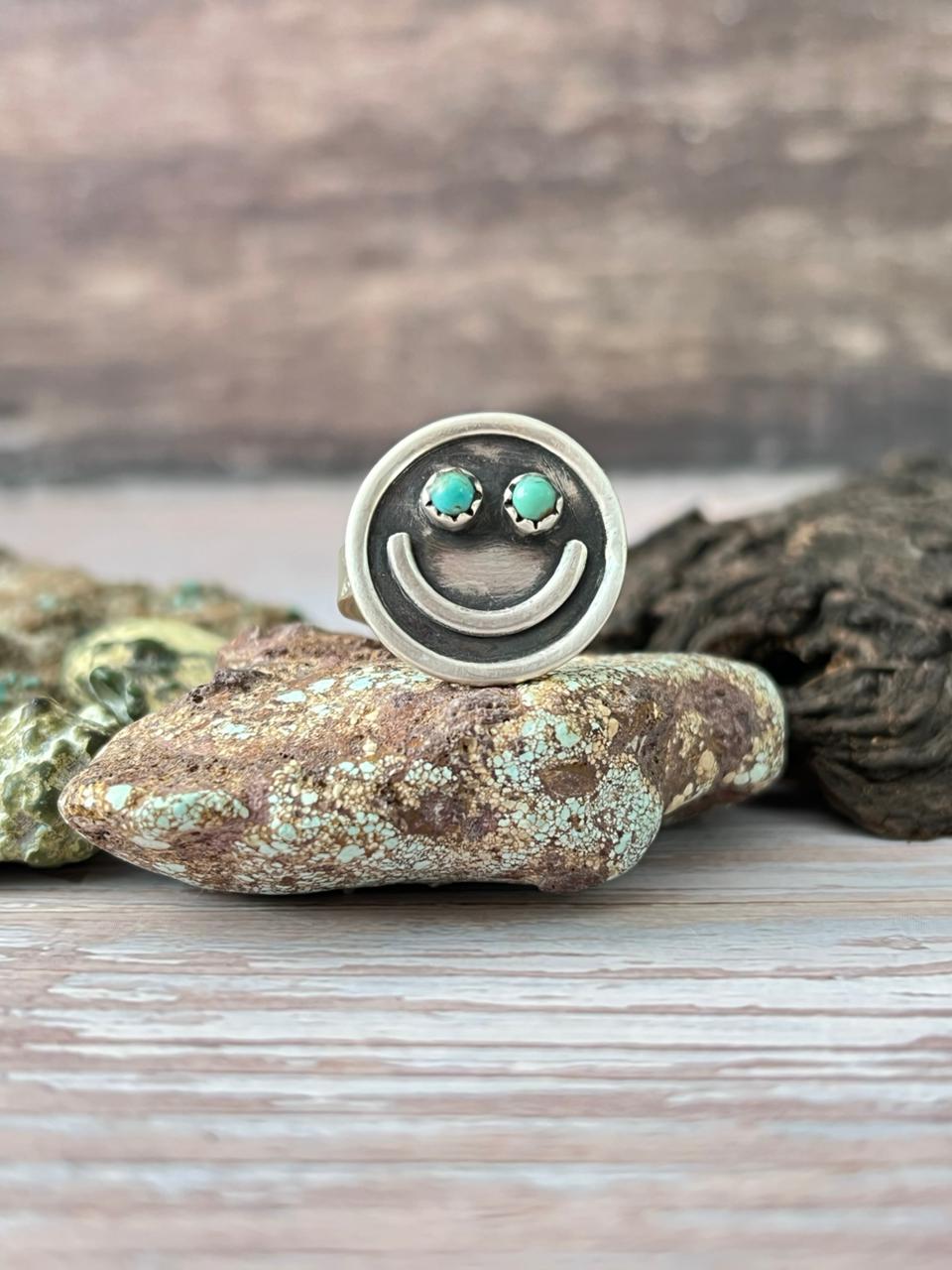 Handmade Sterling Silver Kingman Turquoise Adjustable Ring With Signed Nizhoni (3)
