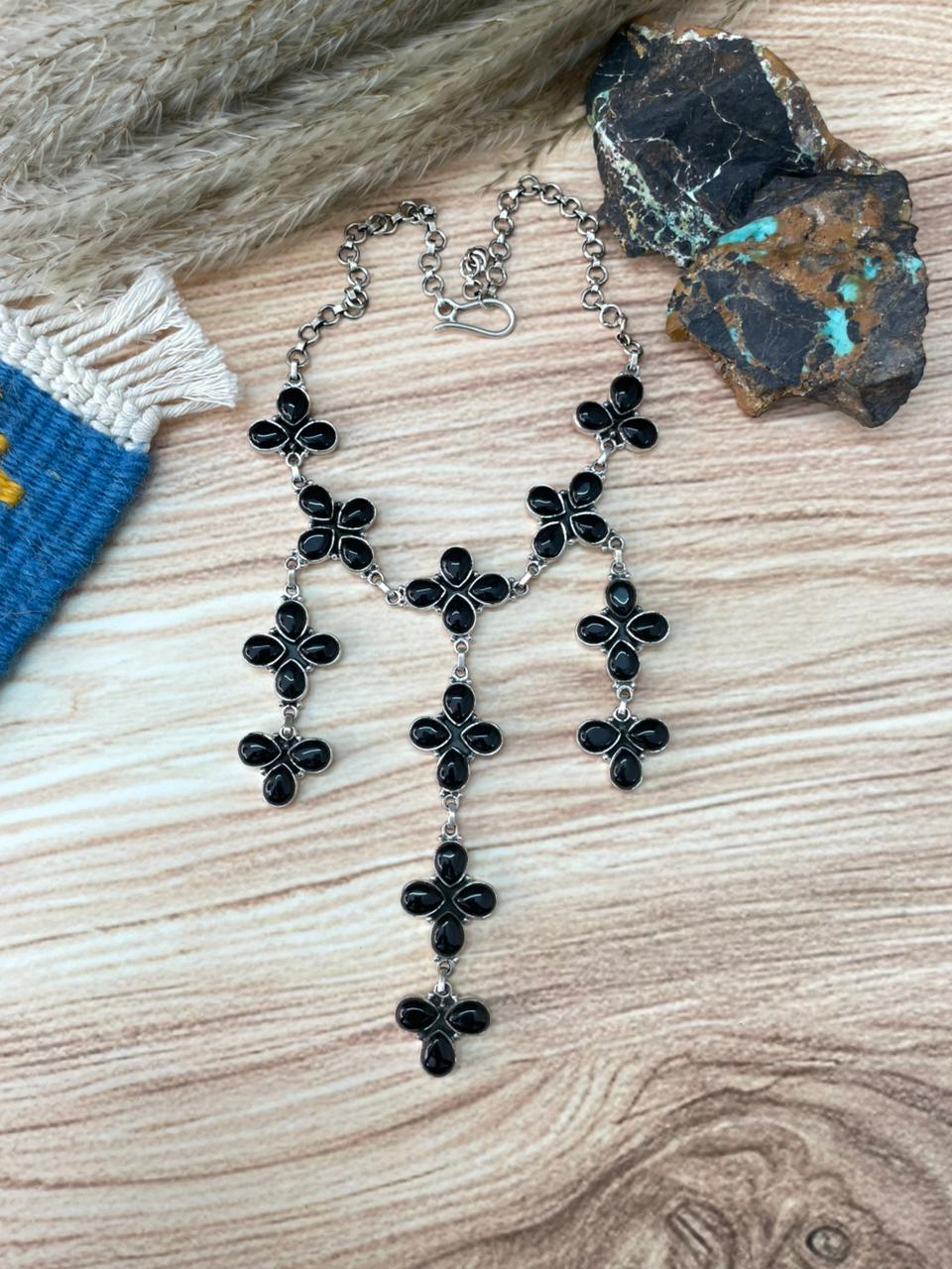 Handmade Sterling Silver Black Onyx Choker Necklace "Signed Nizhoni"