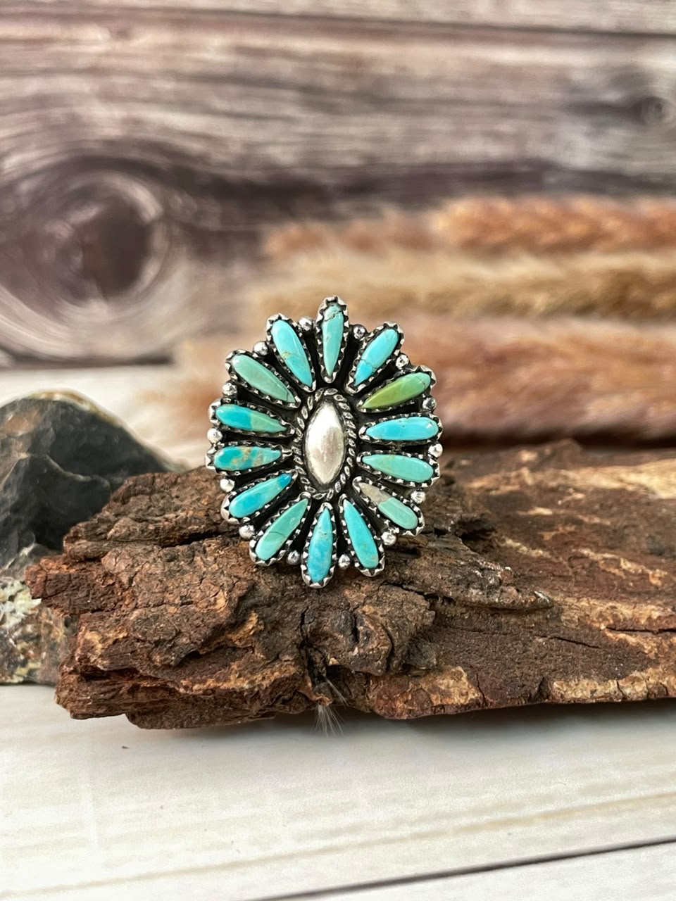 Handmade Sterling Silver Kingman Turquoise Adjustable Ring Signed Nizhoni