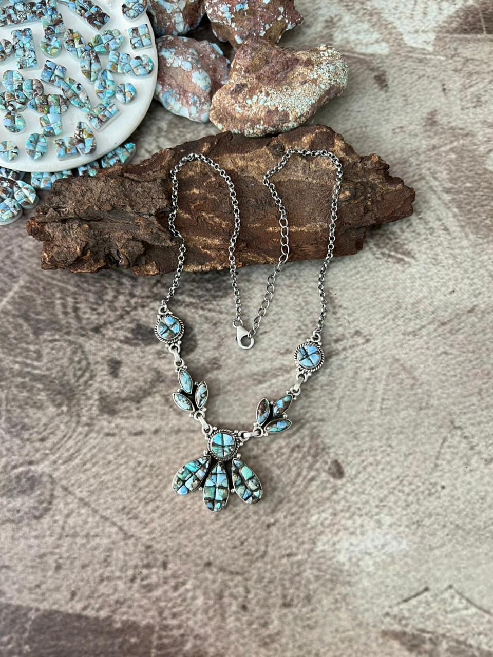 Handmade Sterling Silver 'Golden Hills Turquoise Cobble Collection' Necklace "Signed Nizhoni"