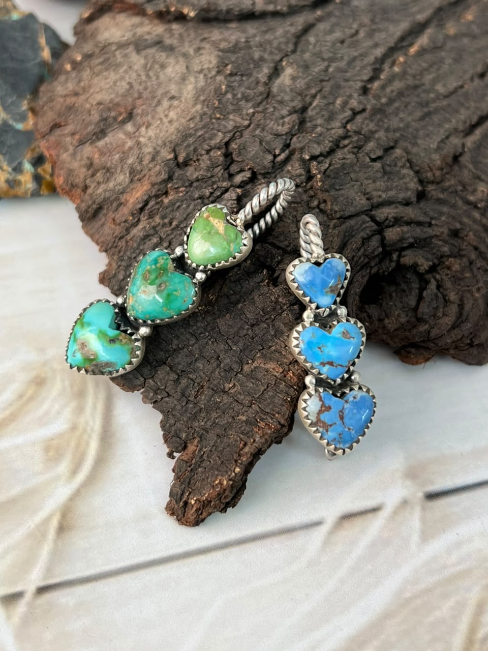 Handmade Sterling Silver Sonoran Mountain with Golden Hills Turquoise Heart Hat Pin Signed Nizhoni
