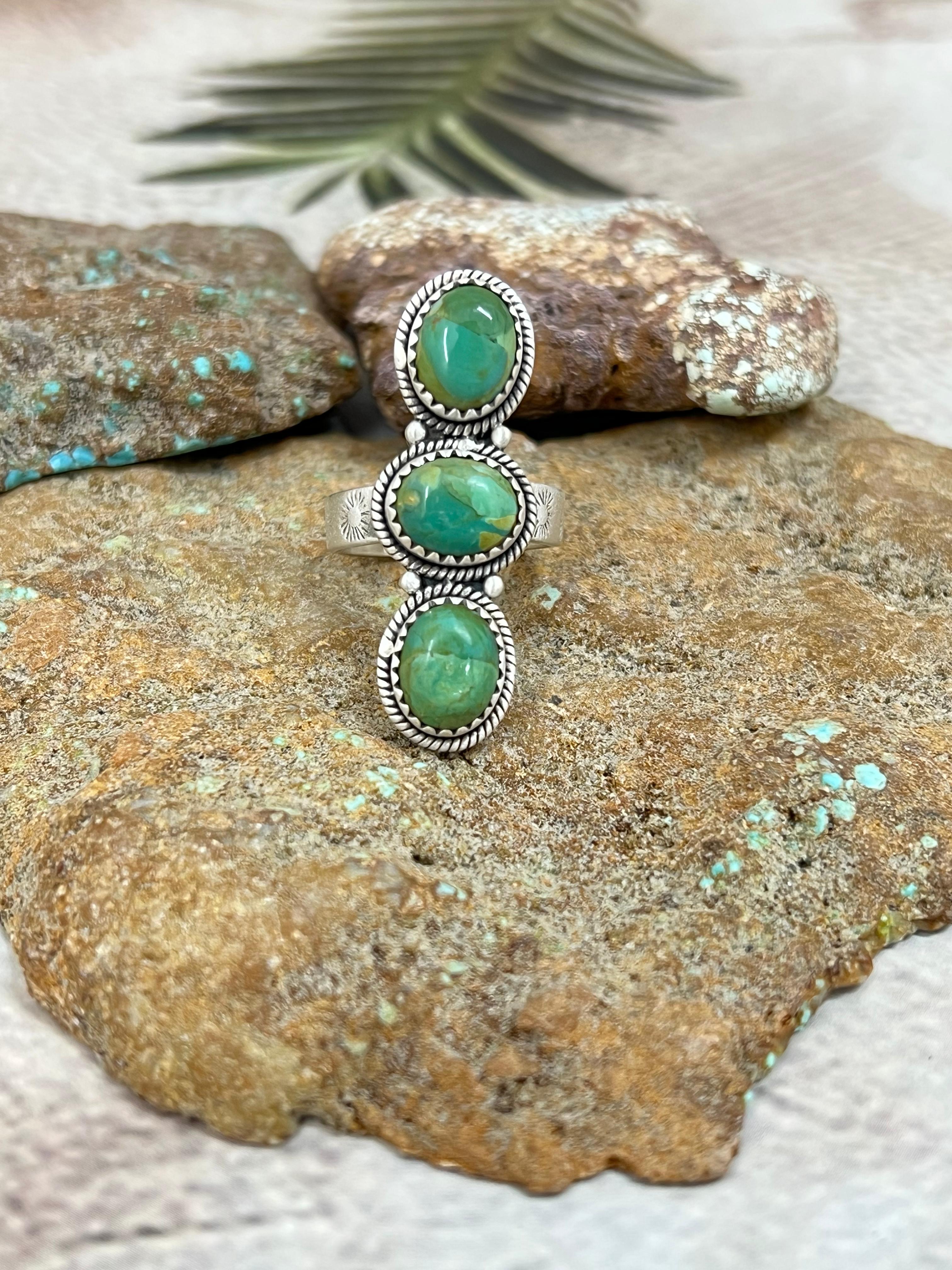 Handmade Sterling Silver Kingman Turquoise Adjustable Ring Signed Nizhoni (2)