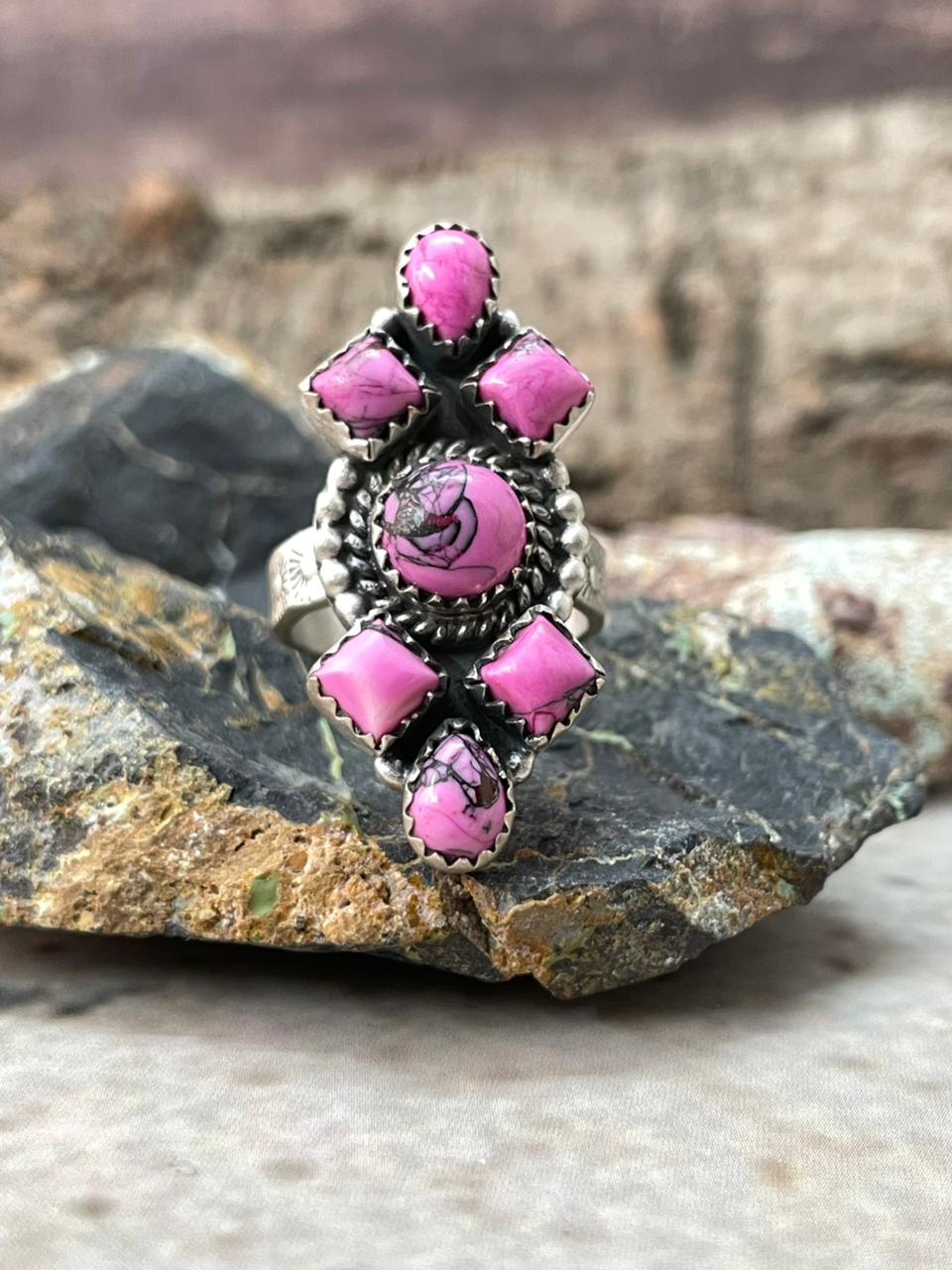 Handmade Sterling Silver Cherry Blossom Adjustable Ring "Signed Nizhoni"