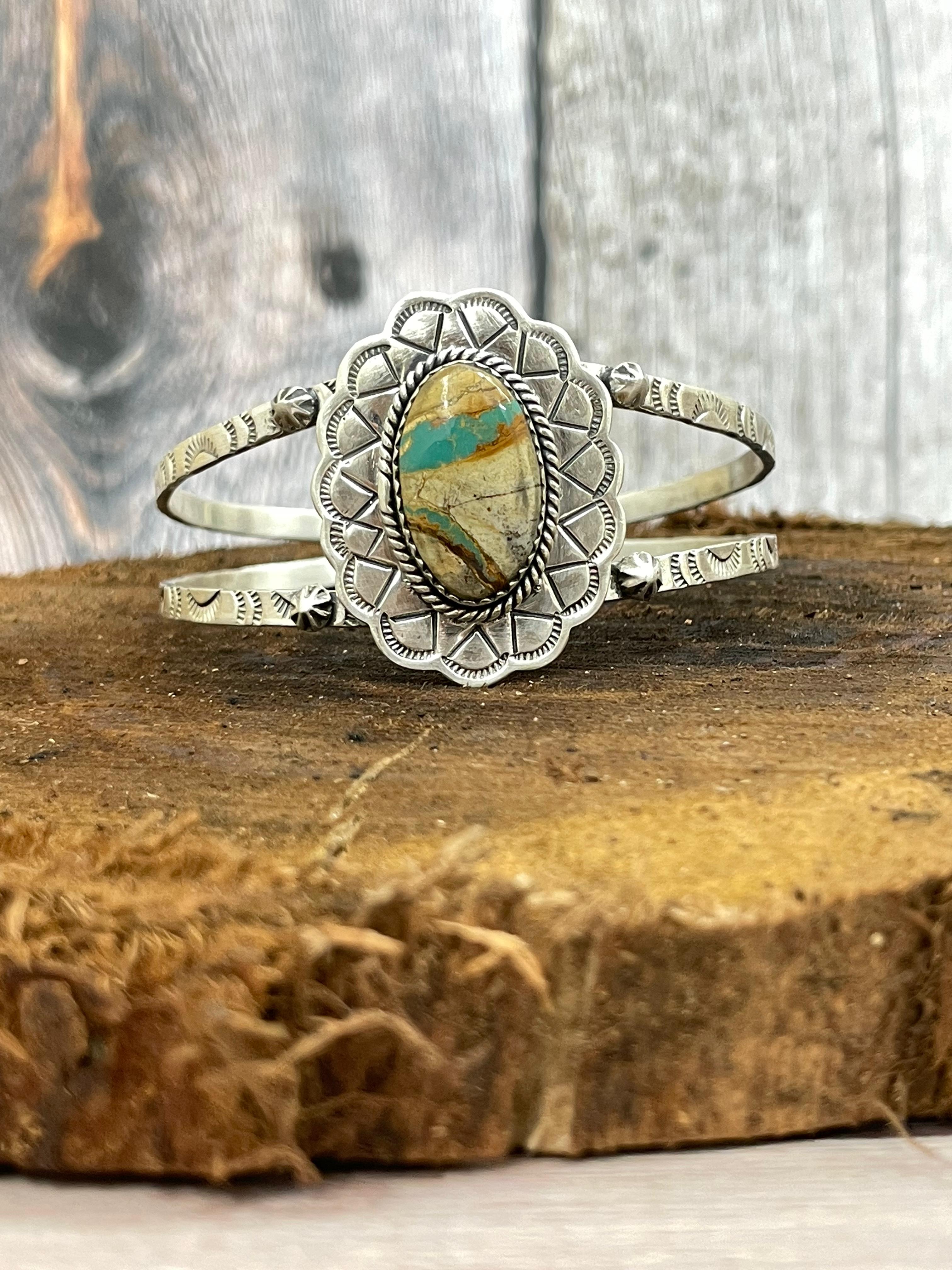 Handmade Sterling Silver Ribbon Royston Cuff Bracelet with Signed Nizhoni