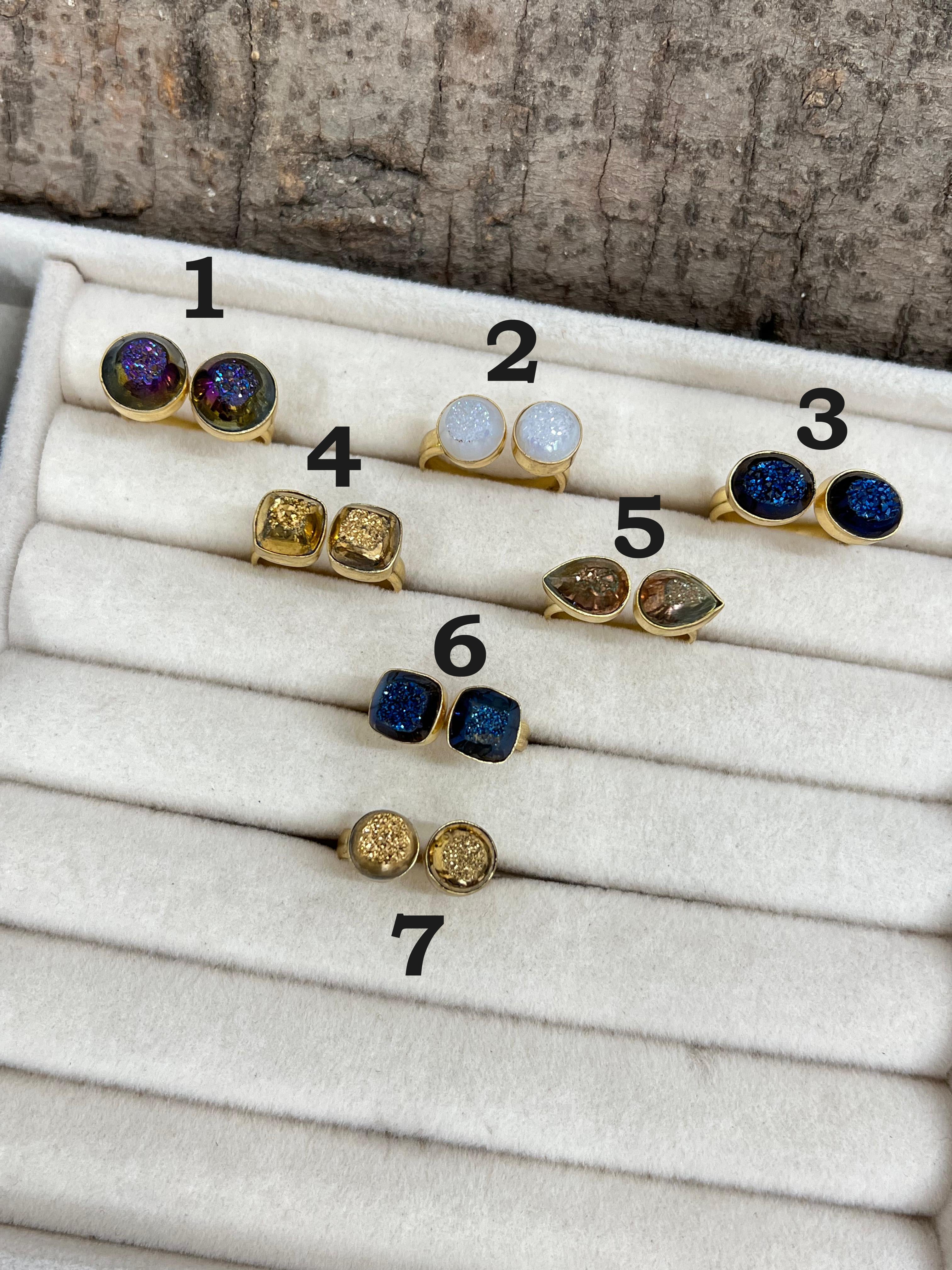 “The Boho Collection” Handmade Natural 2 Stone Druzy Adjustable Ring