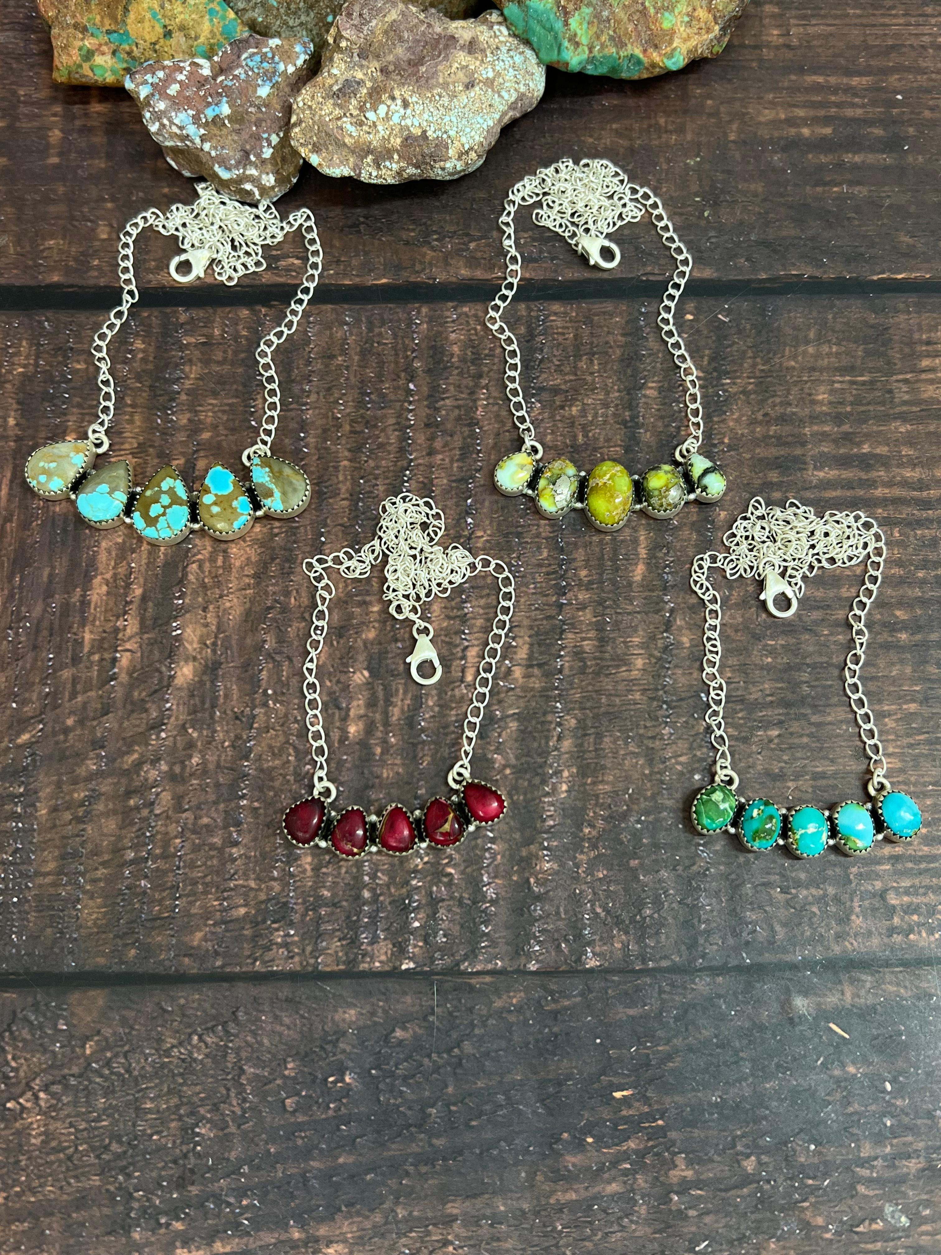 Handmade Sterling Silver Multistone Necklace with Signed Nizhoni