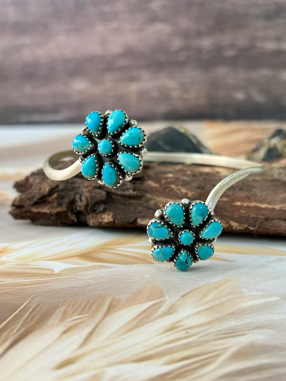 Handmade Sterling Silver Kingman Turquoise Arm Bracelets Signed Nizhoni (1)