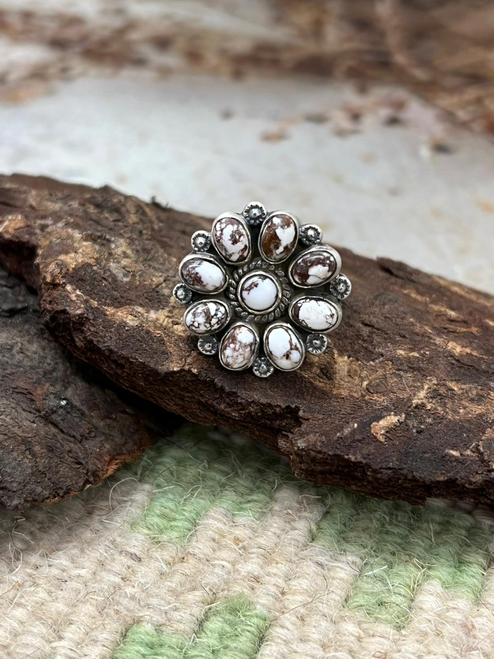 Handmade Sterling Silver Wildhorse Magnesite Adjustable Ring "Signed Nizhoni"