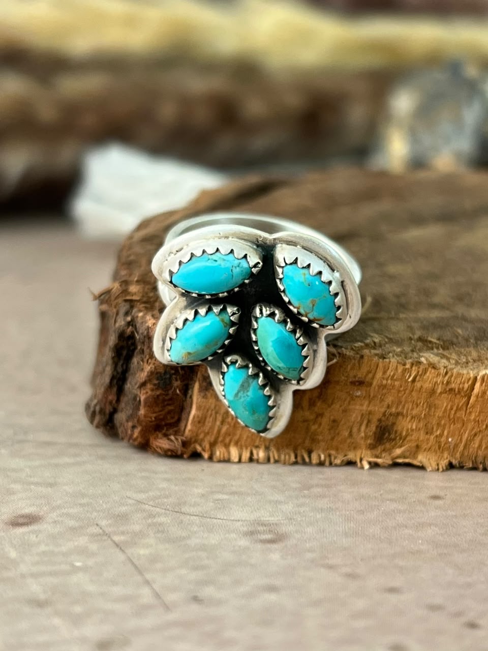 Handmade Sterling Silver Kingman Turquoise Adjustable Ring Signed Nizhoni