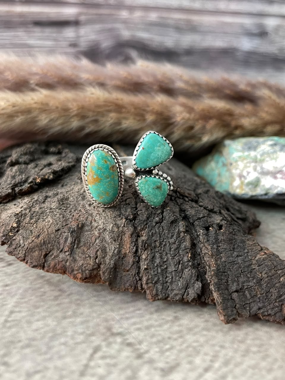 Handmade Sterling Silver Carico Lake Turquoise Adjustable Ring Signed Nizhoni