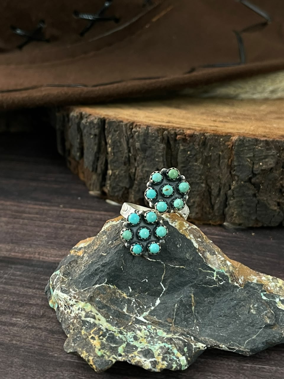 Handmade Sterling Silver Kingman Turquoise Adjustable Ring Signed Nizhoni