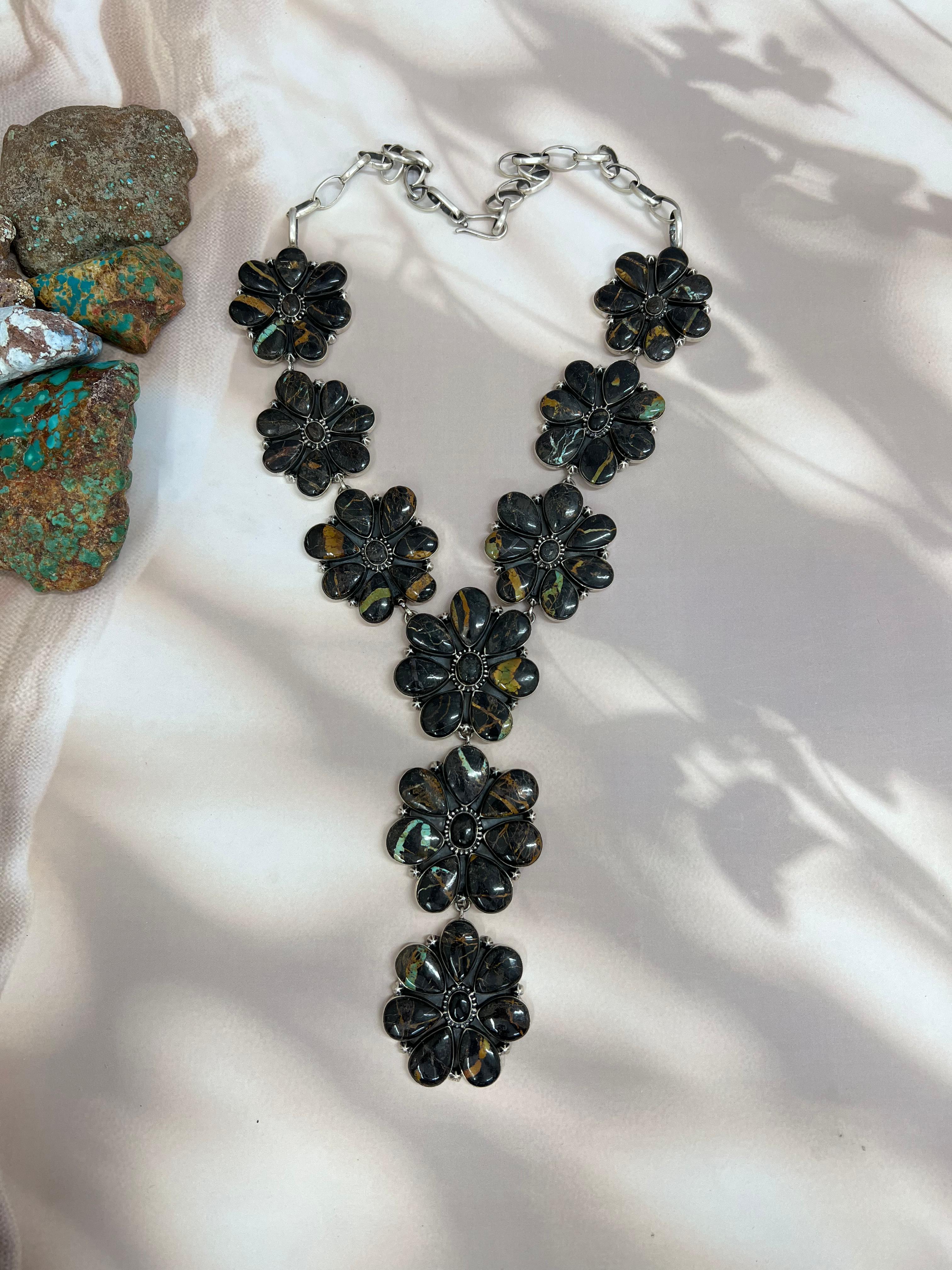 Handmade Sterling Silver Black Jack Necklace with Signed Nizhoni