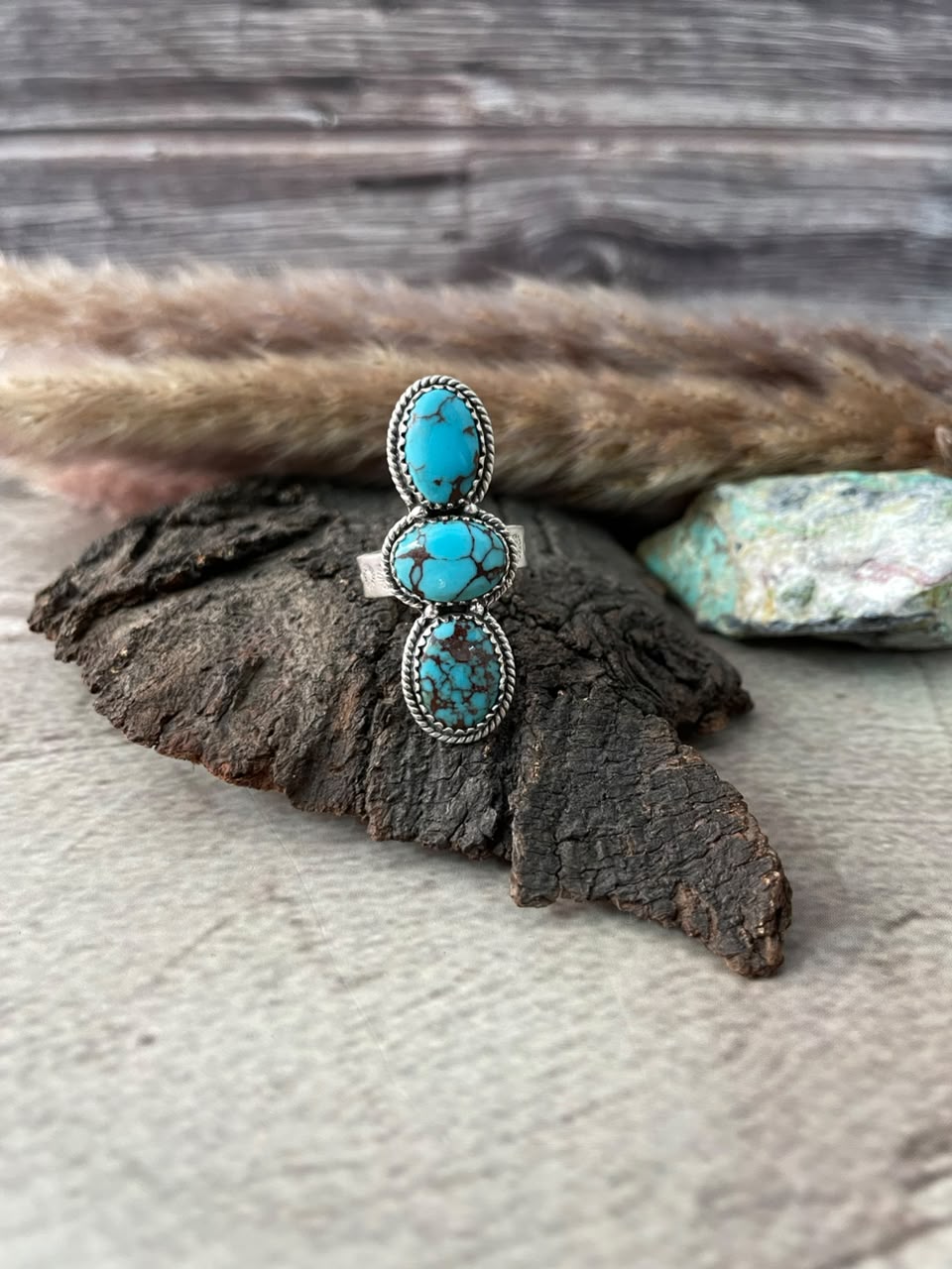 Handmade Sterling Silver Egyptian Turquoise Adjustable Ring Signed Nizhoni