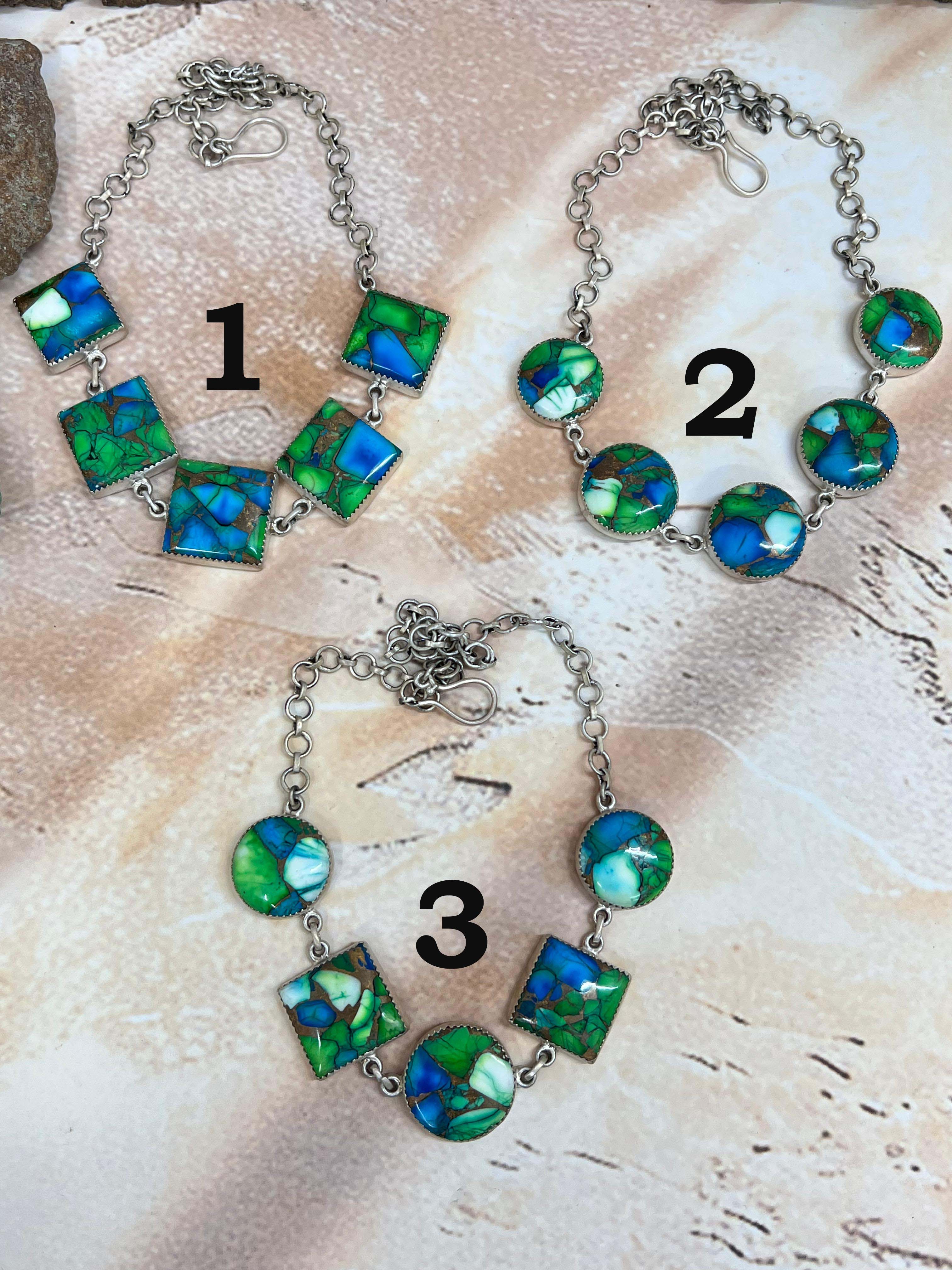 Handmade Sterling Silver Peacock Dahlia Necklace with Signed Nizhoni