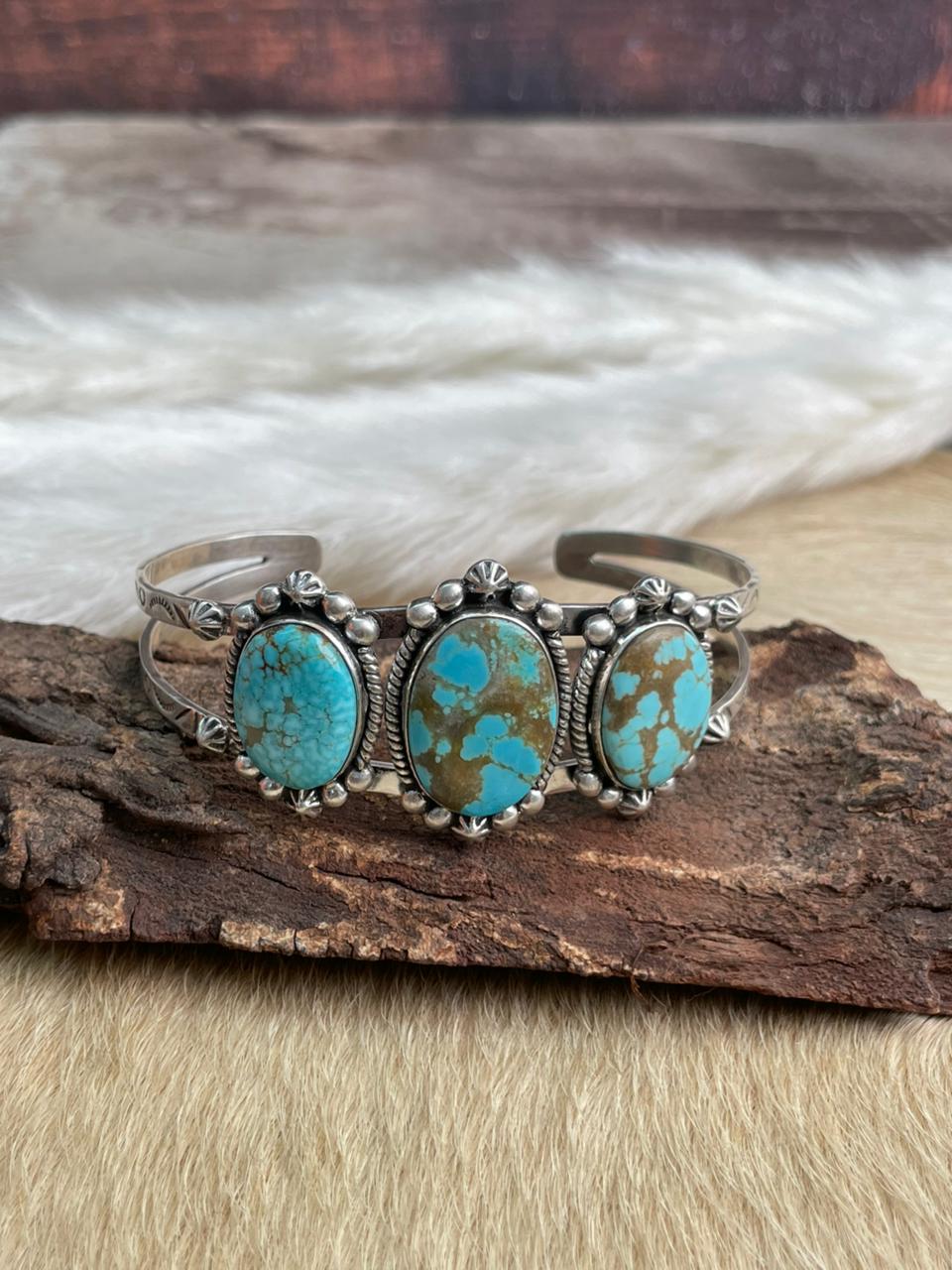 Handmade Sterling Silver Number 8 Turquoise Bracelet "Signed Nizhoni"