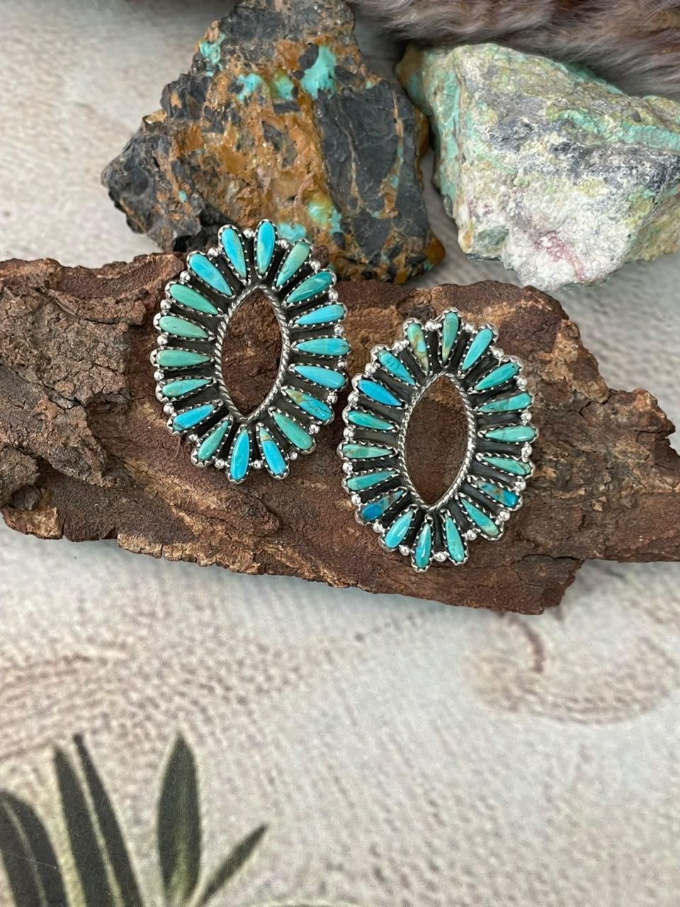 Handmade Sterling Silver Kingman Turquoise Post Studs Earrings Signed Nizhoni