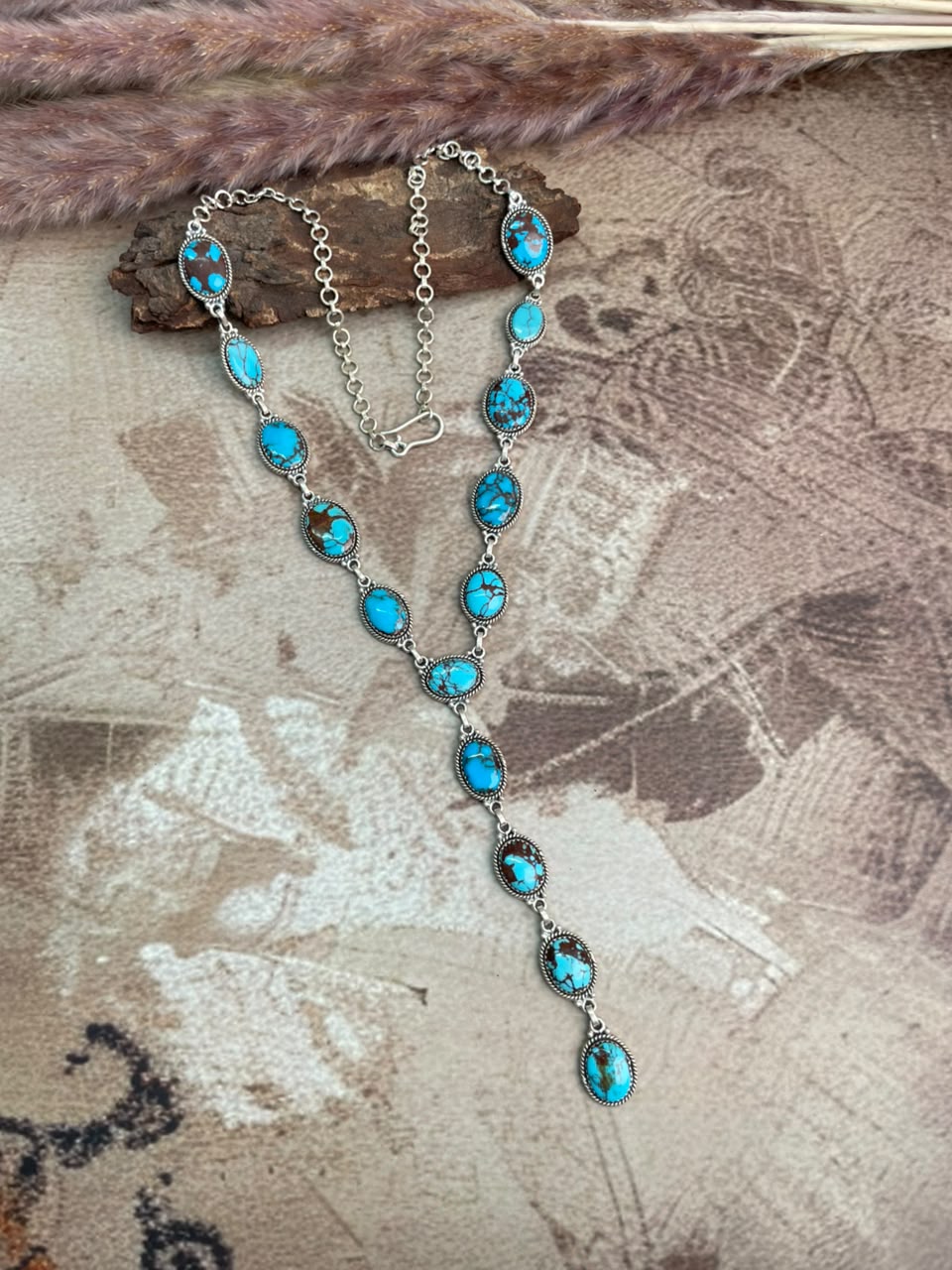 Handmade Sterling Silver Egyptian Turquoise Collection: Drop Necklace Signed Nizhoni