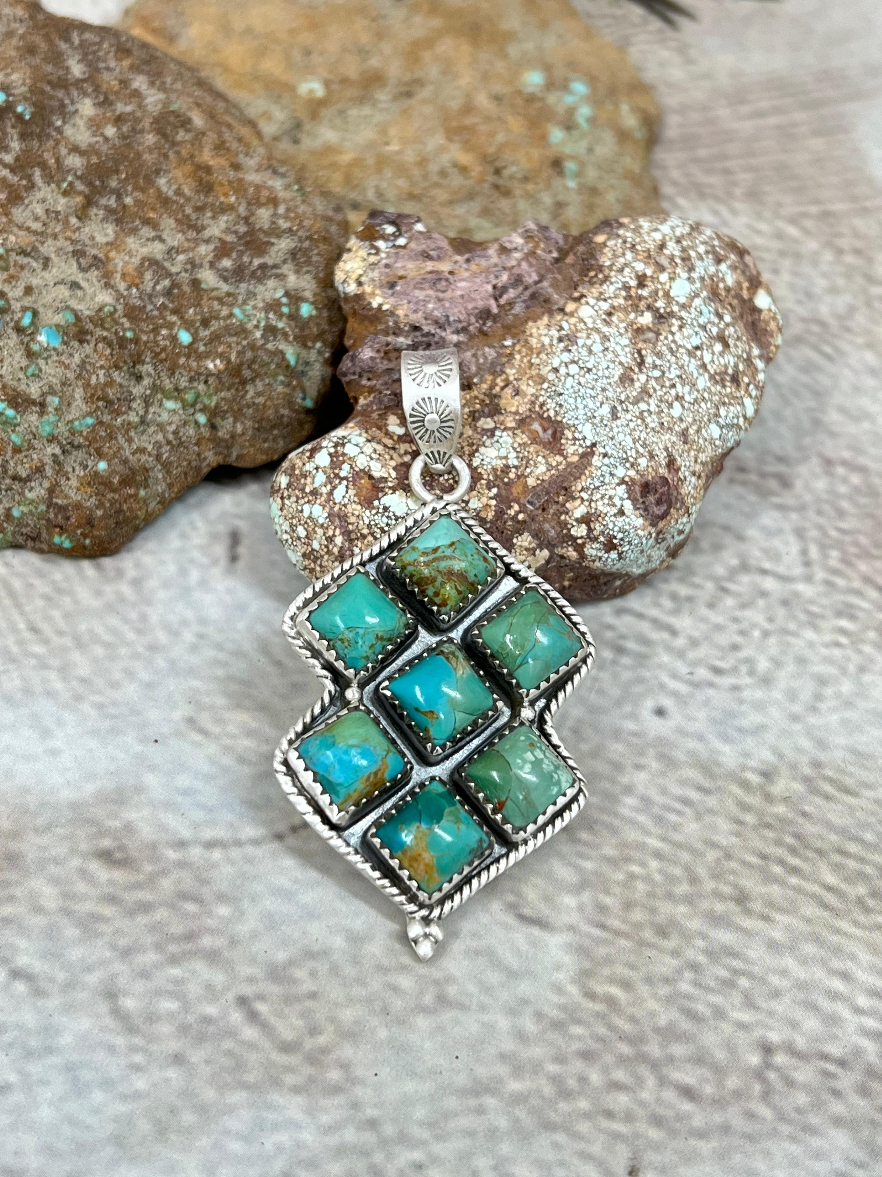 Handmade Sterling Silver Kingman Turquoise Pendant Signed Nizhoni