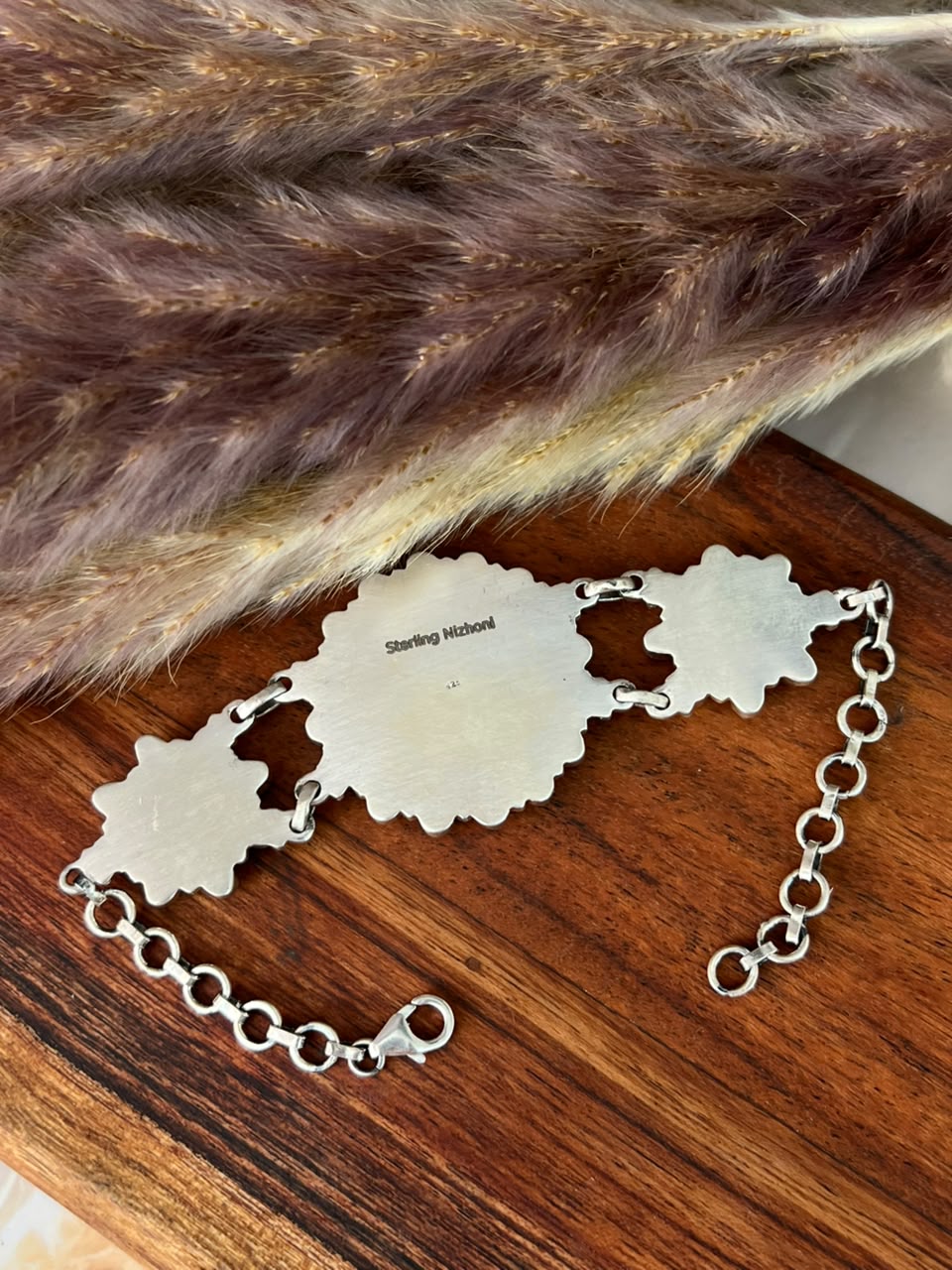 Handmade Sterling Silver Cotton Candy Chain Bracelet Signed Nizhoni