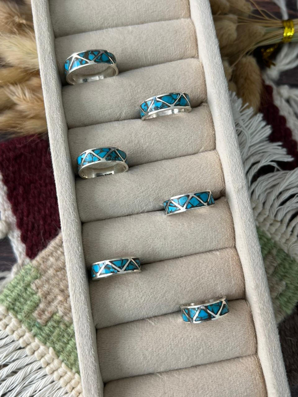 Handmade Sterling Silver Blue Turquoise INLAY BAND Ring "Signed Nizhoni"