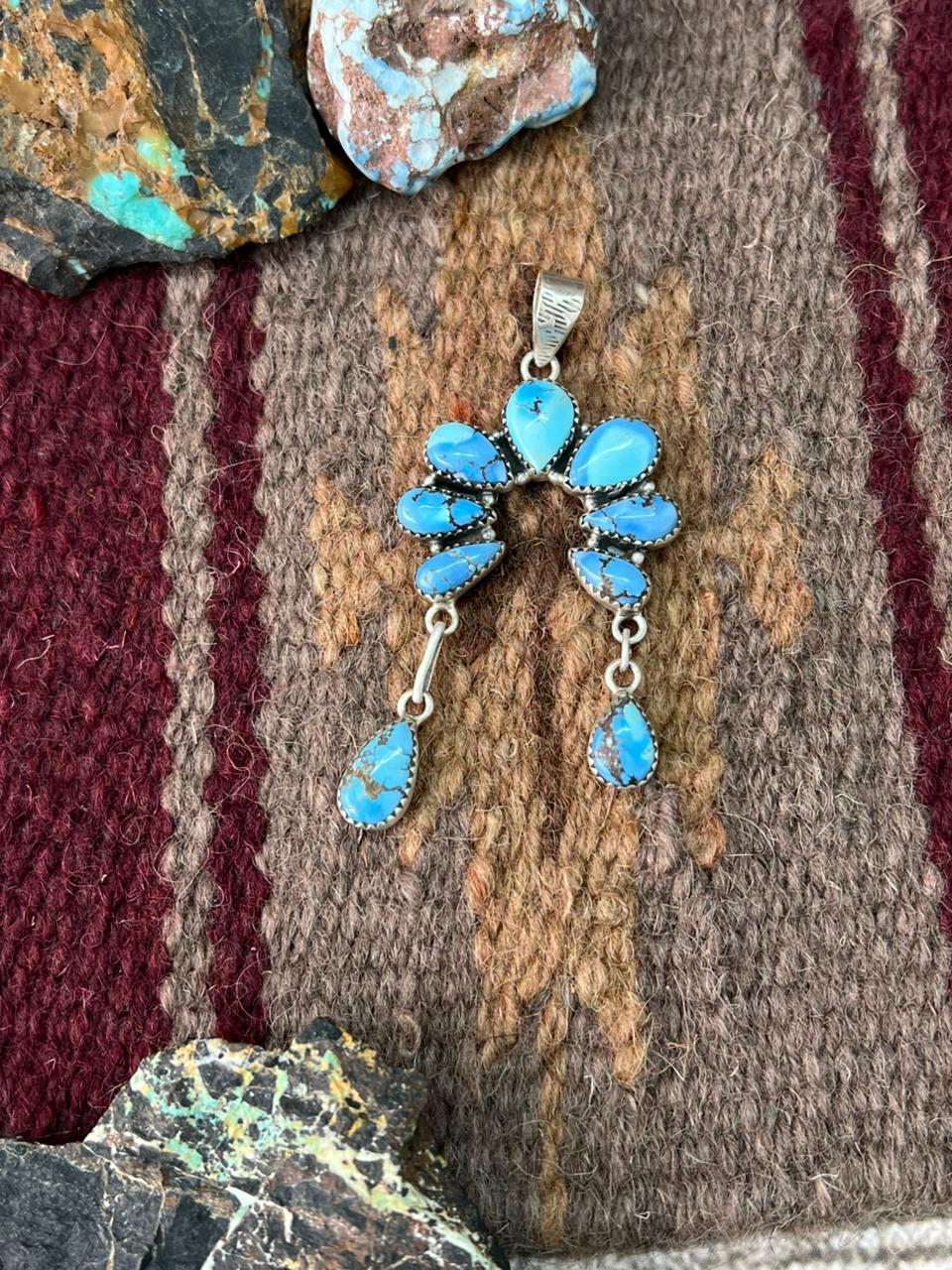 Handmade Sterling Silver Golden Hills Turquoise Naja Pendant "Signed Nizhoni"