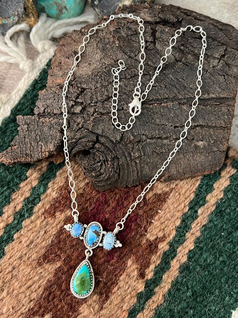 Handmade Sterling Silver Sonoran Mountain with Golden Hills Turquoise Necklace Signed Nizhoni