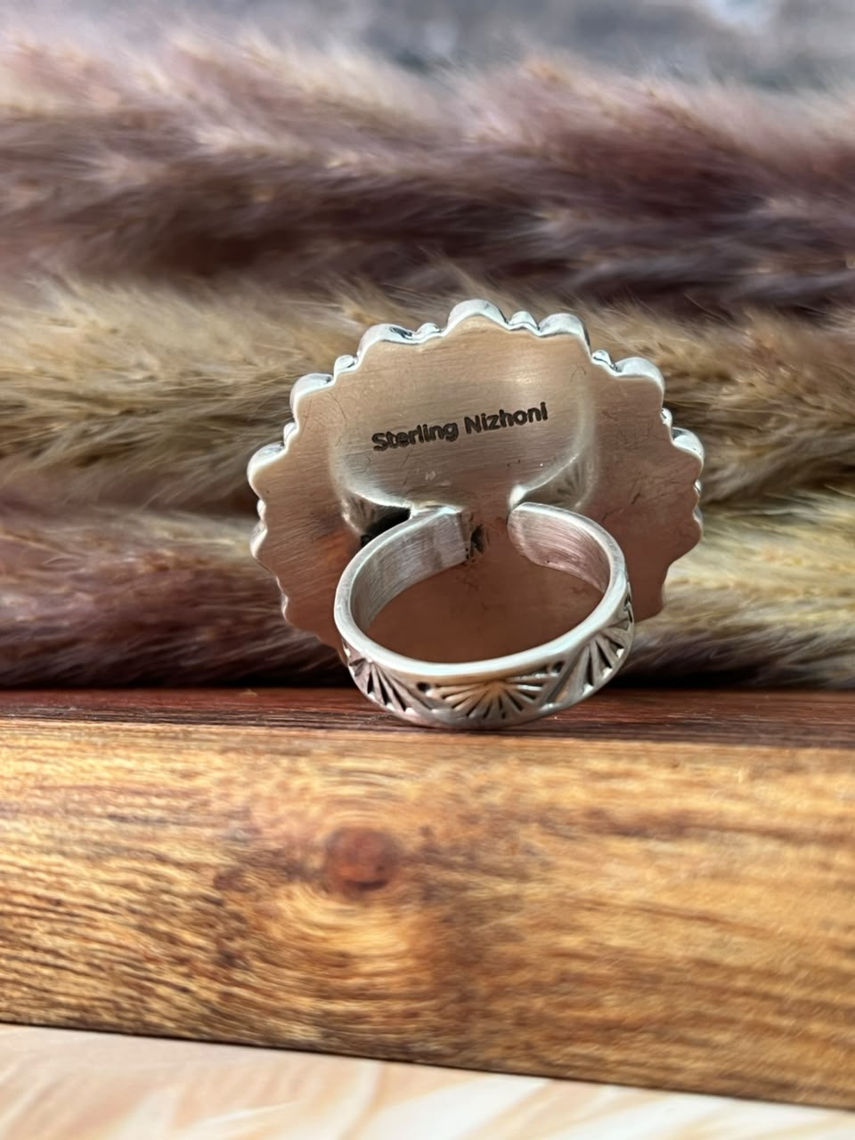 Handmade Sterling Silver Kingman Turquoise Adjustable Ring Signed Nizhoni (7)