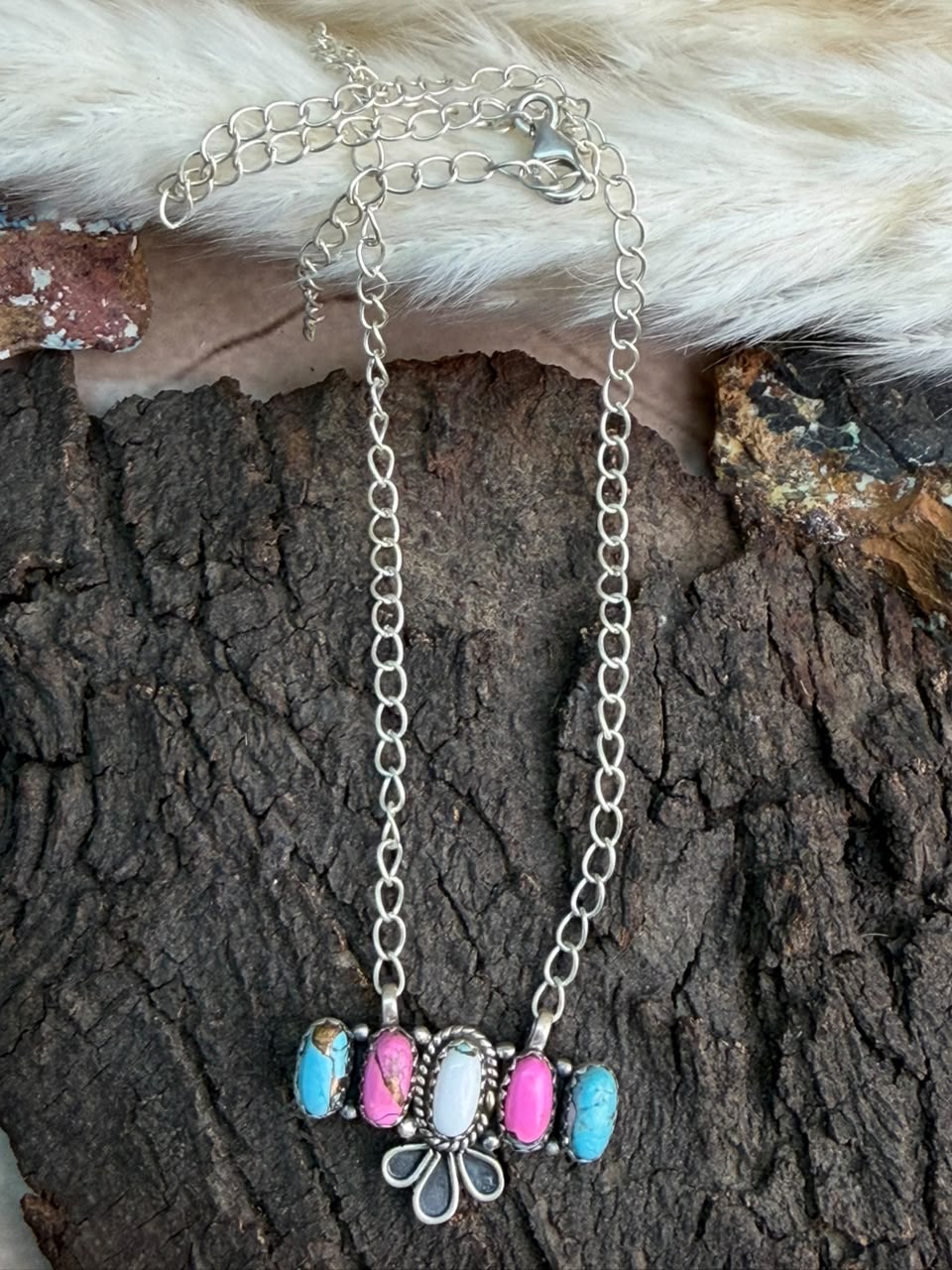 Handmade Sterling Silver Cotton Candy Necklace Signed Nizhoni