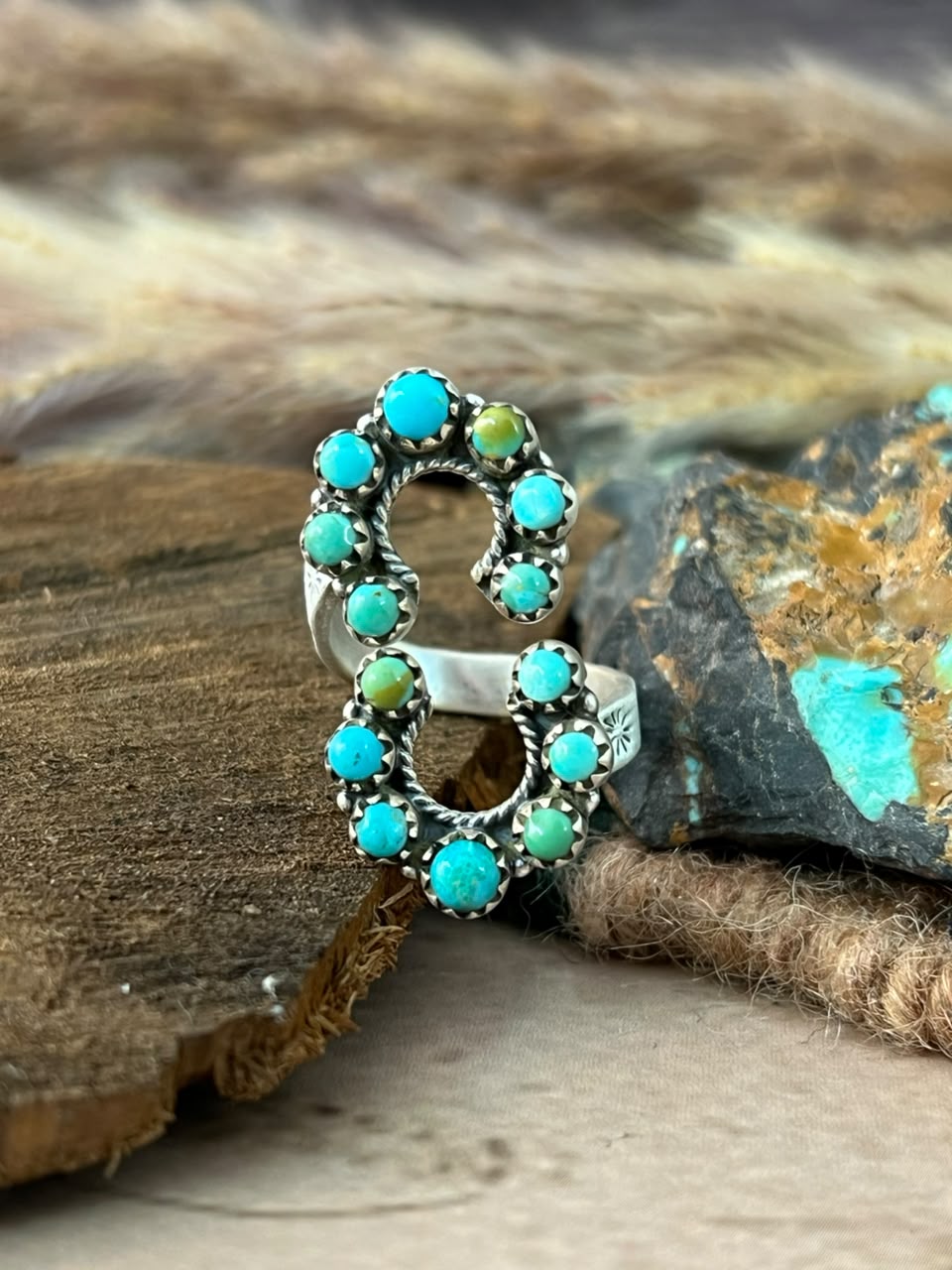 Handmade Sterling Silver Kingman Turquoise Adjustable Ring Signed Nizhoni