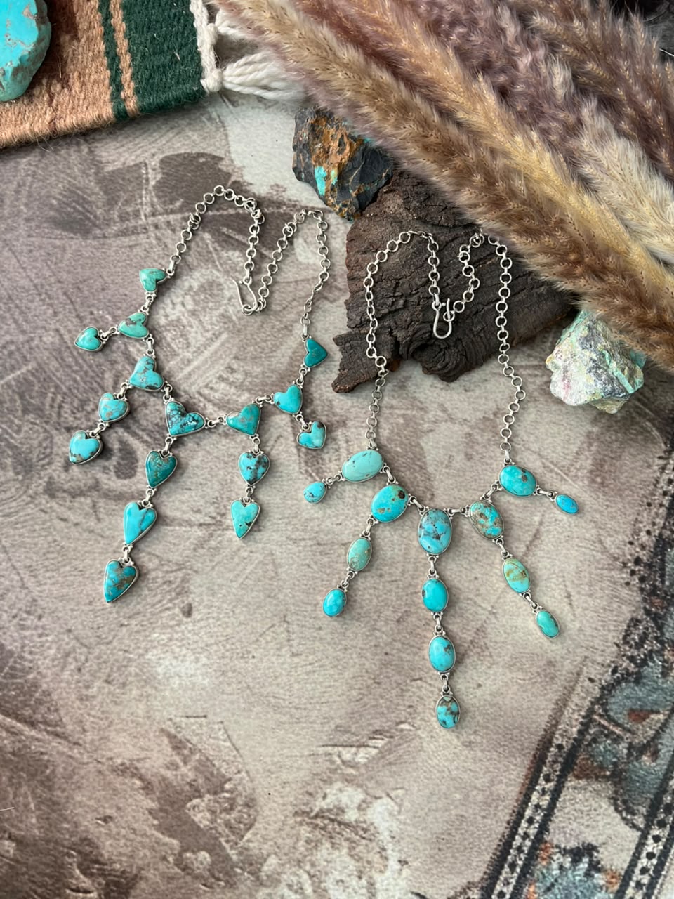 Handmade Sterling Silver Campitos Turquoise Collection: 'Y Shaped' Necklace Signed Nizhoni