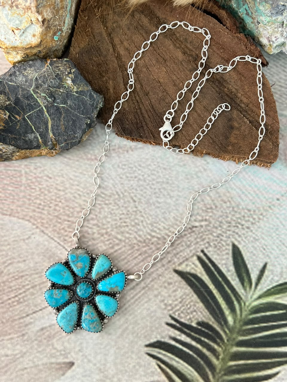 Handmade Sterling Silver Ithaca Peak Turquoise Necklace Signed Nizhoni