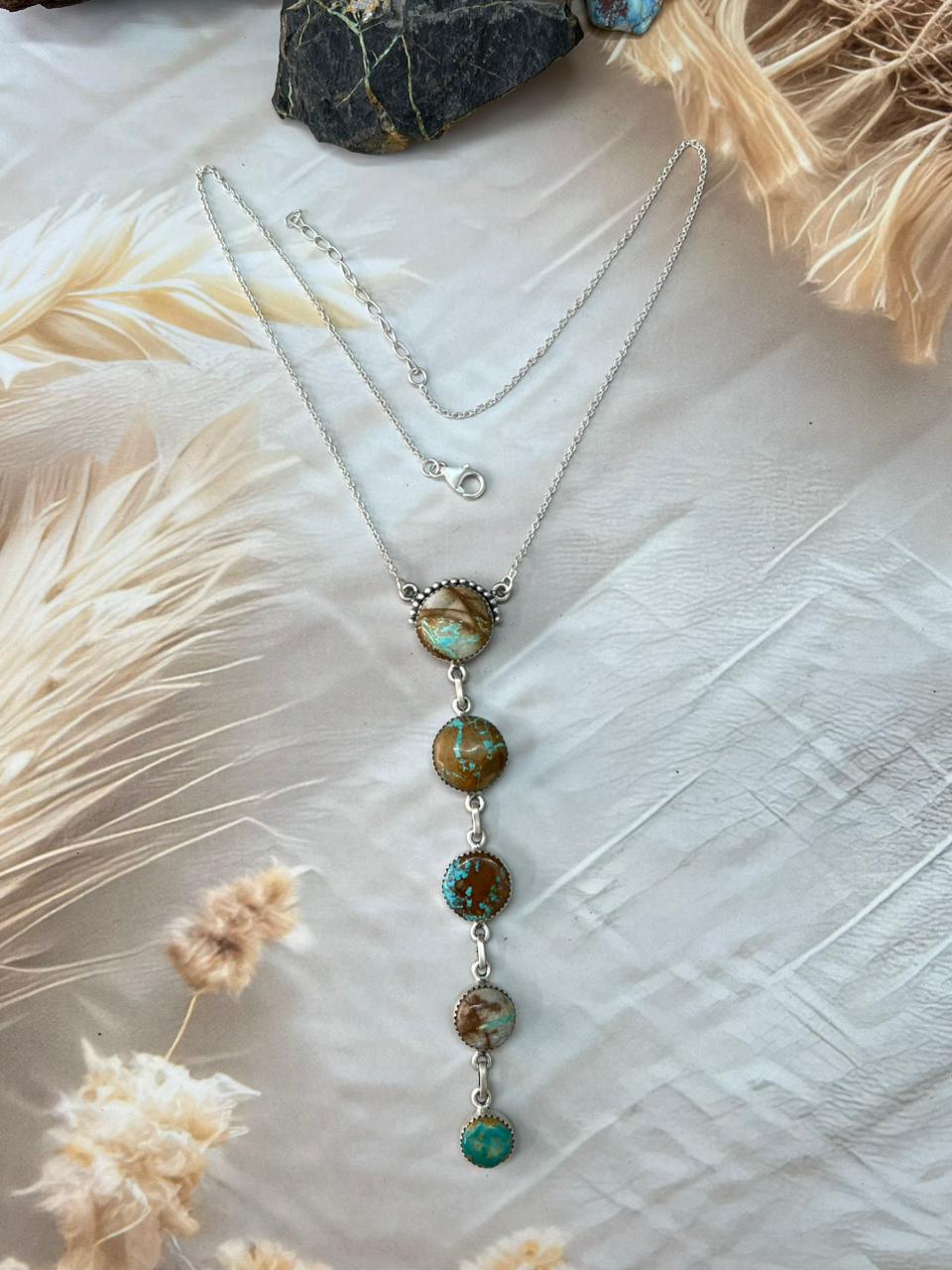 Handmade Sterling Silver Royston Ribbon Turquoise Drop Necklace "Signed Nizhoni"