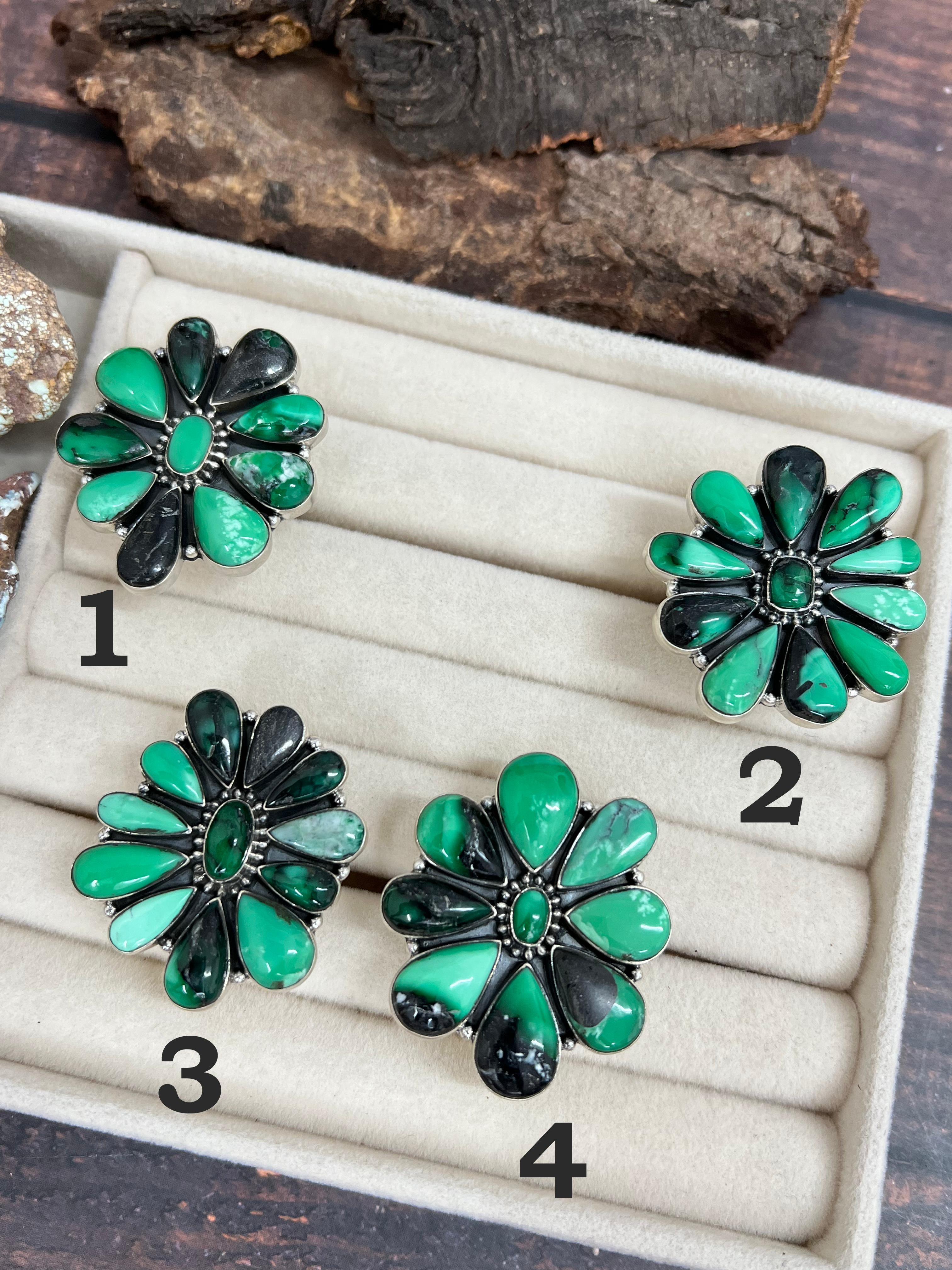 Handmade Sterling Silver Emerald Rose Adjustable Ring with Signed Nizhoni