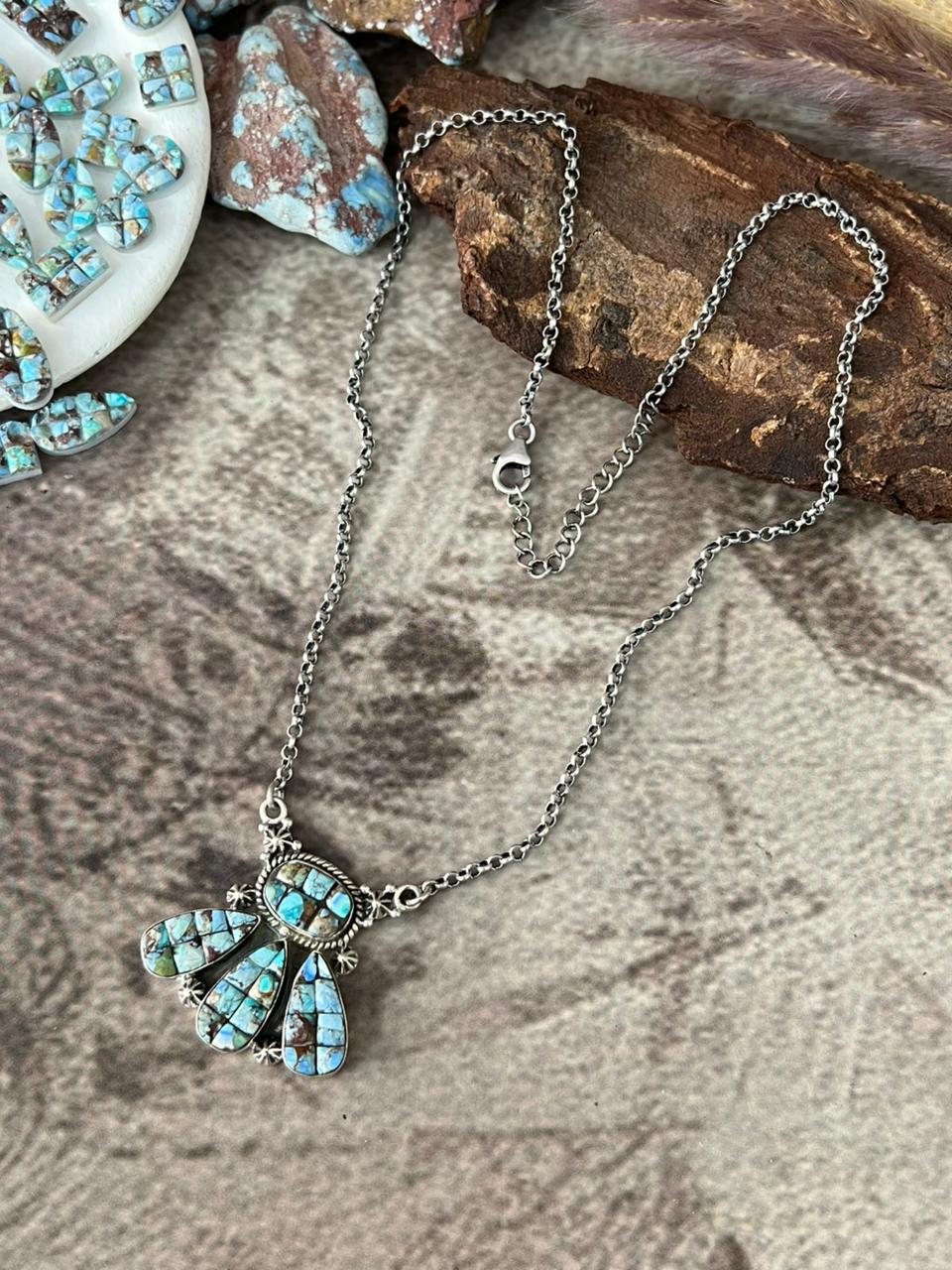 Handmade Sterling Silver 'Golden Hills Turquoise Cobble Collection' Necklace "Signed Nizhoni"