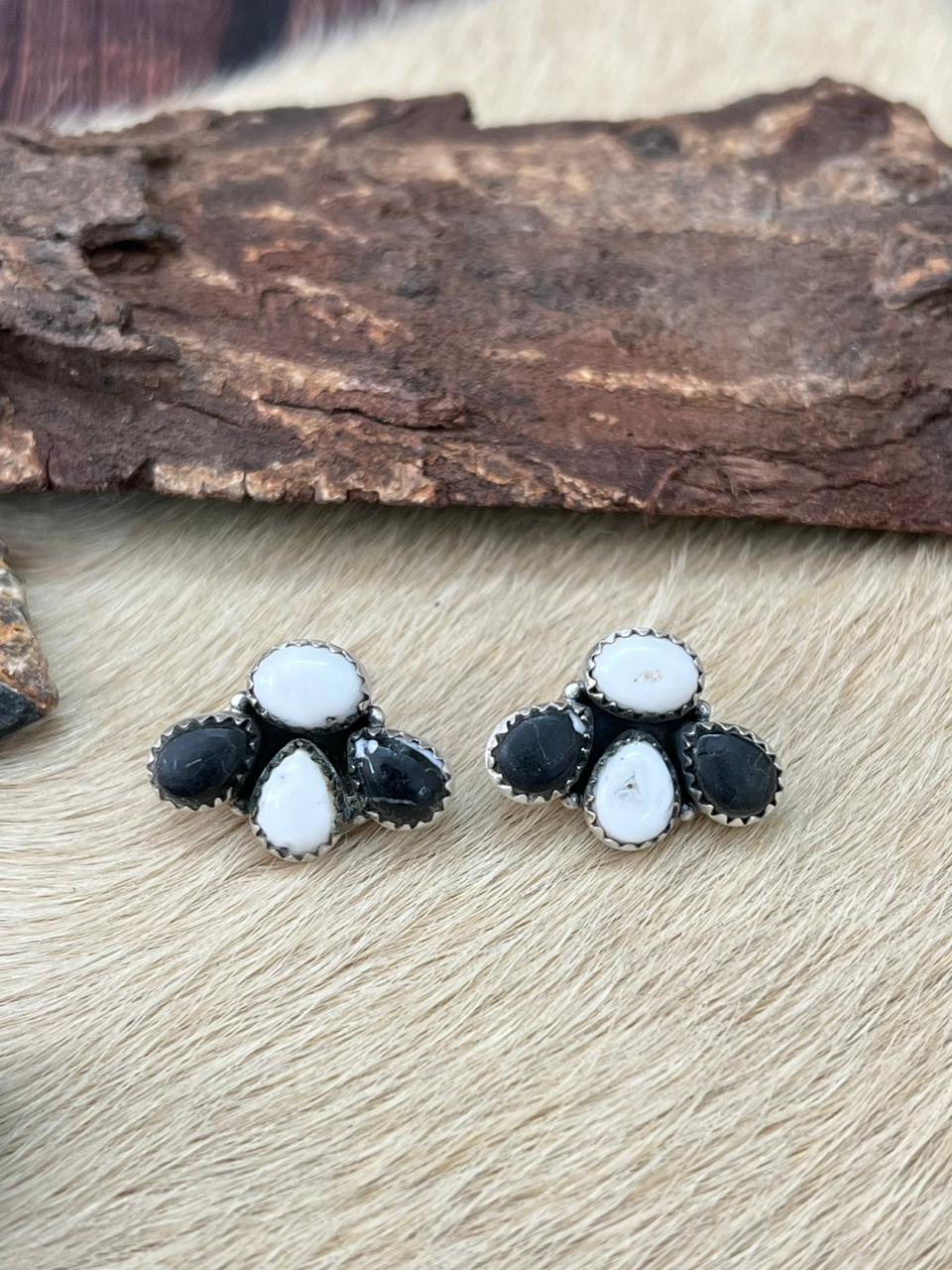 BACKROADS Handmade Sterling Silver White Buffalo Post Studs Earrings "Signed Nizhoni" (9)