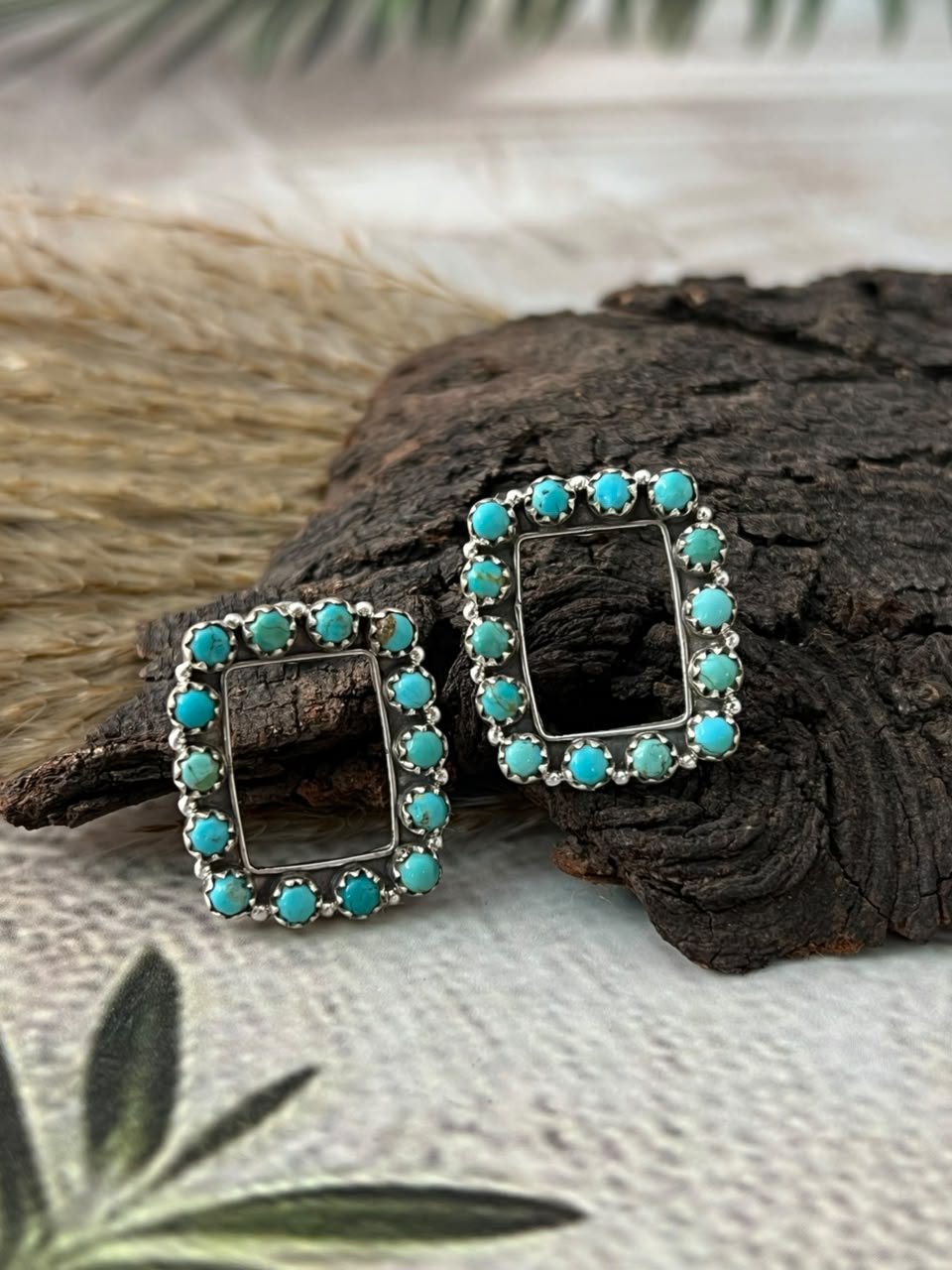 Handmade Sterling Silver Kingman Turquoise Post Studs Earrings Signed Nizhoni