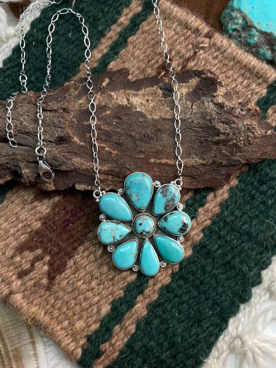 Handmade Sterling Silver Campitos Turquoise Collection: Necklace Signed Nizhoni
