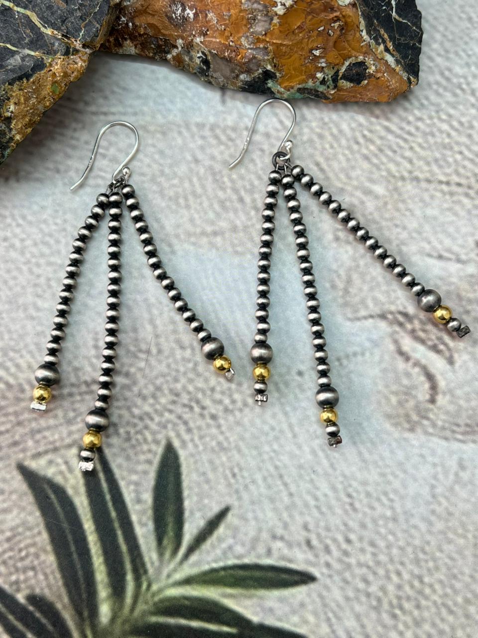 Handmade Sterling Silver Beaded Hook Dangle Earrings