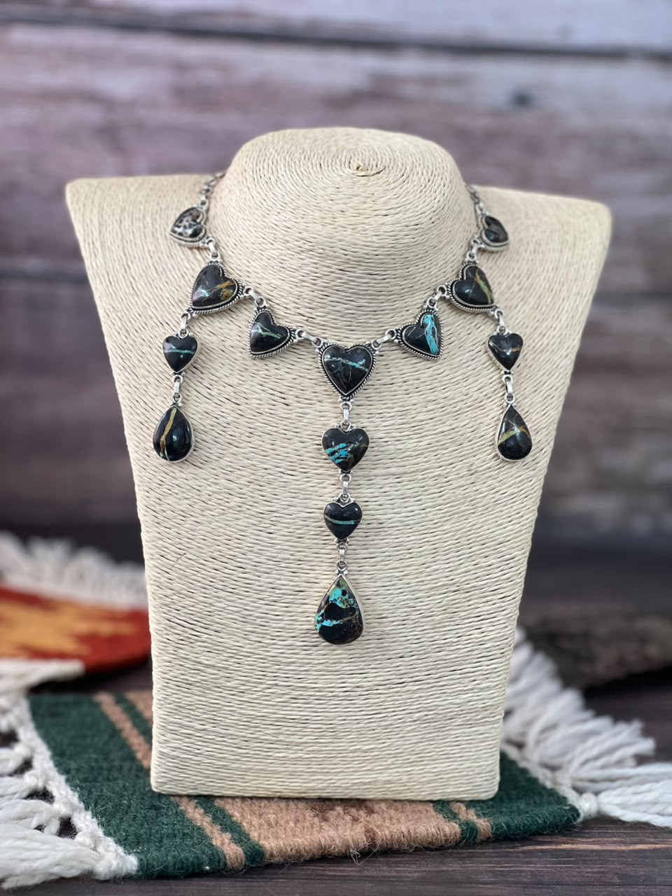 Handmade Sterling Silver Blackjack Turquoise Collection: Necklace Signed Nizhoni