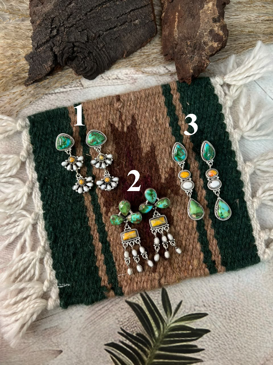 Handmade Sterling Silver Sonoran Mountain Turquoise with Bumblebee and White Buffalo Spring Collection: Post Dangle Earrings Signed Nizhoni