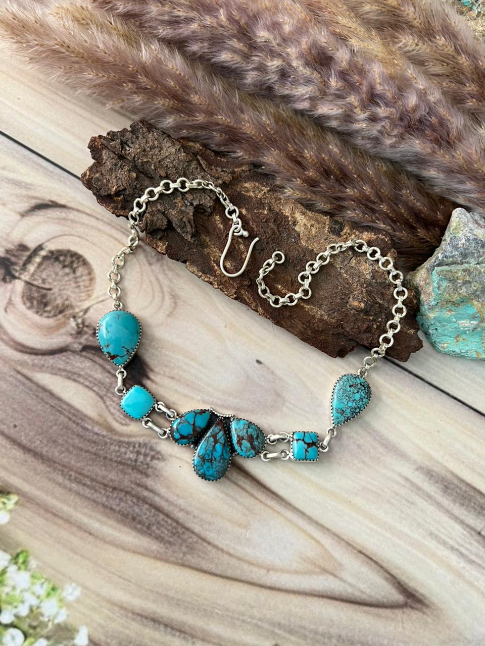 Handmade Sterling Silver Egyptian Turquoise Choker Necklace Signed Nizhoni