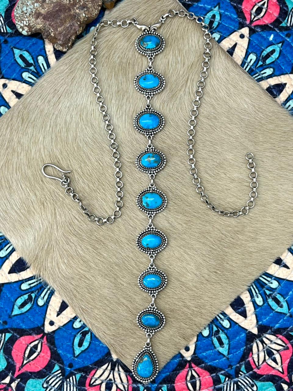 Handmade Sterling Silver Arizona Blue Turquoise Necklace "Signed Nizhoni"