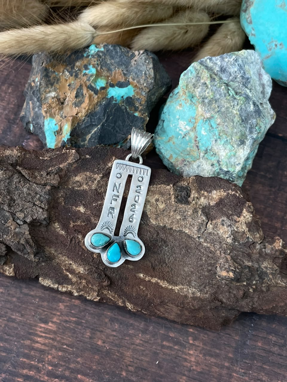 Handmade Sterling Silver Kingman Turquoise NFR Collection: Pendant Signed Nizhoni