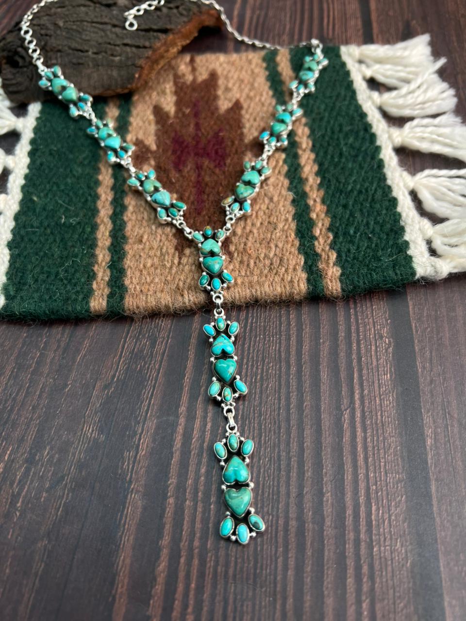 "Heart Collection" Handmade Sterling Silver Kingman Turquoise Necklace "Signed Nizhoni"