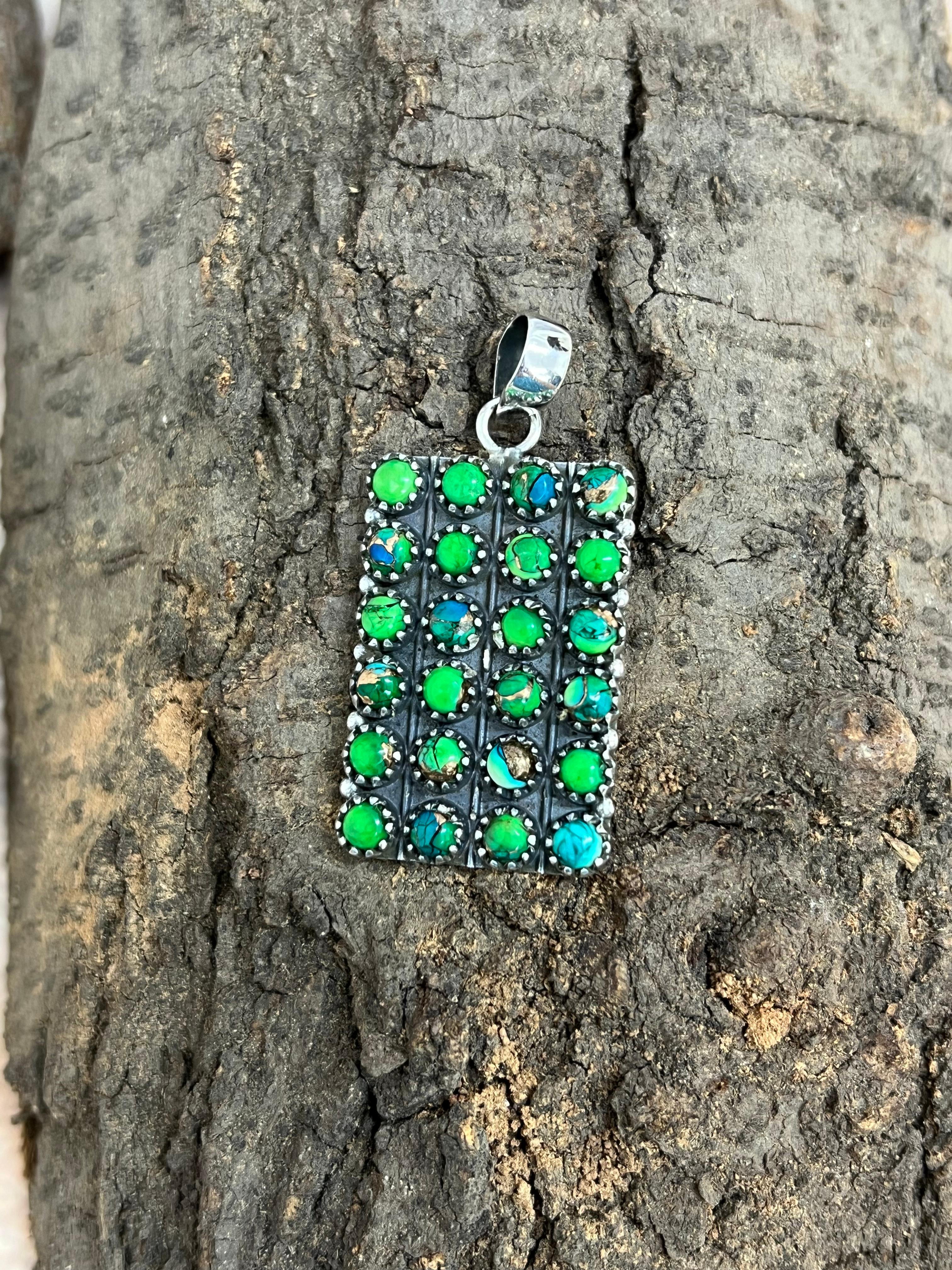 Handmade Sterling Silver Peacock Dahlia Pendant with Signed Nizhoni