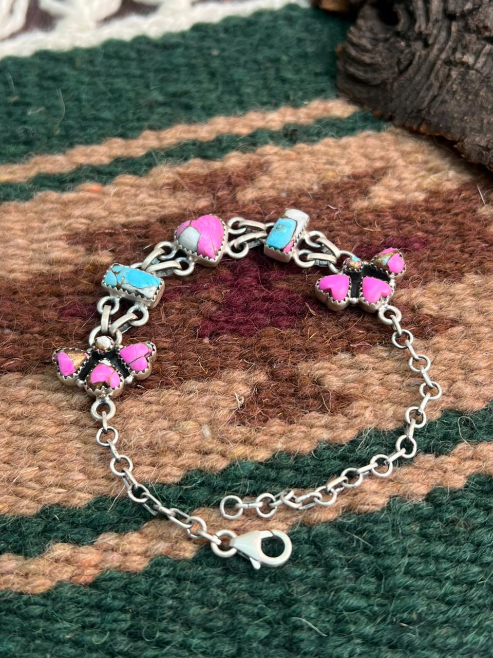Handmade Sterling Silver Cotton Candy Chain Bracelet "Signed Nizhoni"