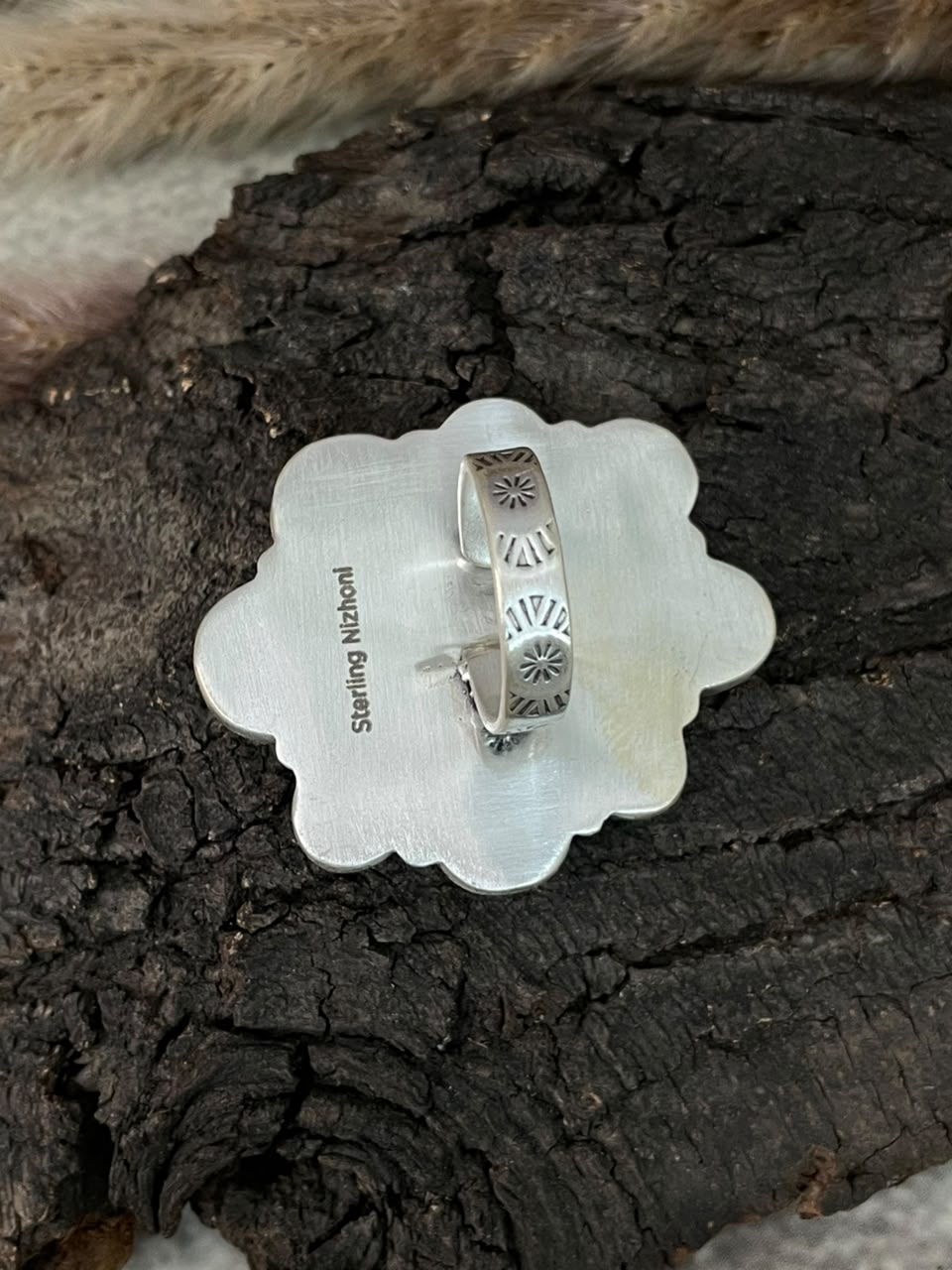 Handmade Sterling Silver Blue Kingman Turquoise Adjustable Ring Signed Nizhoni